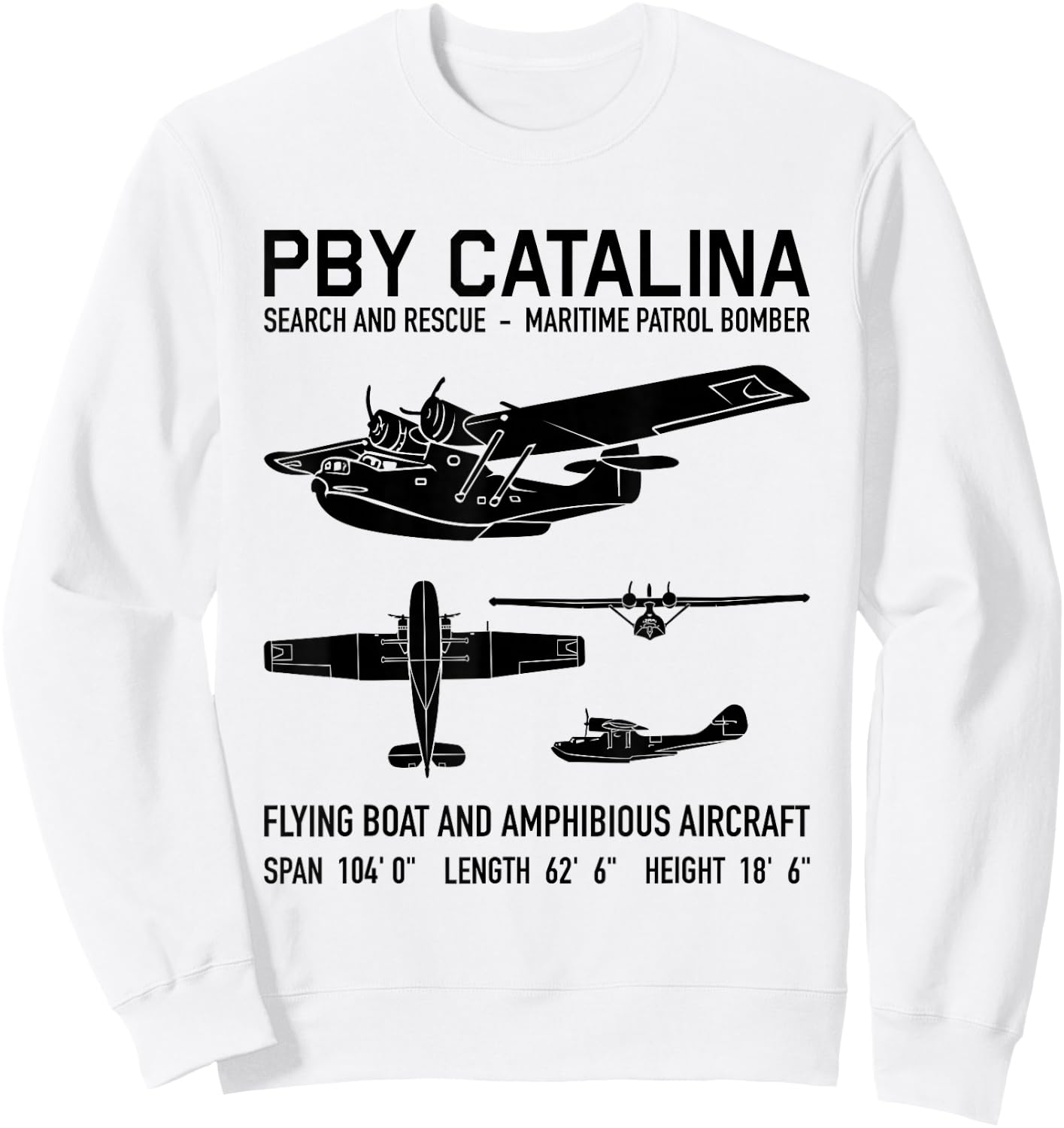 PBY Catalina American WW2 Flying Boat Dark Silhouettes Sweatshirt - Sweatshirt | White