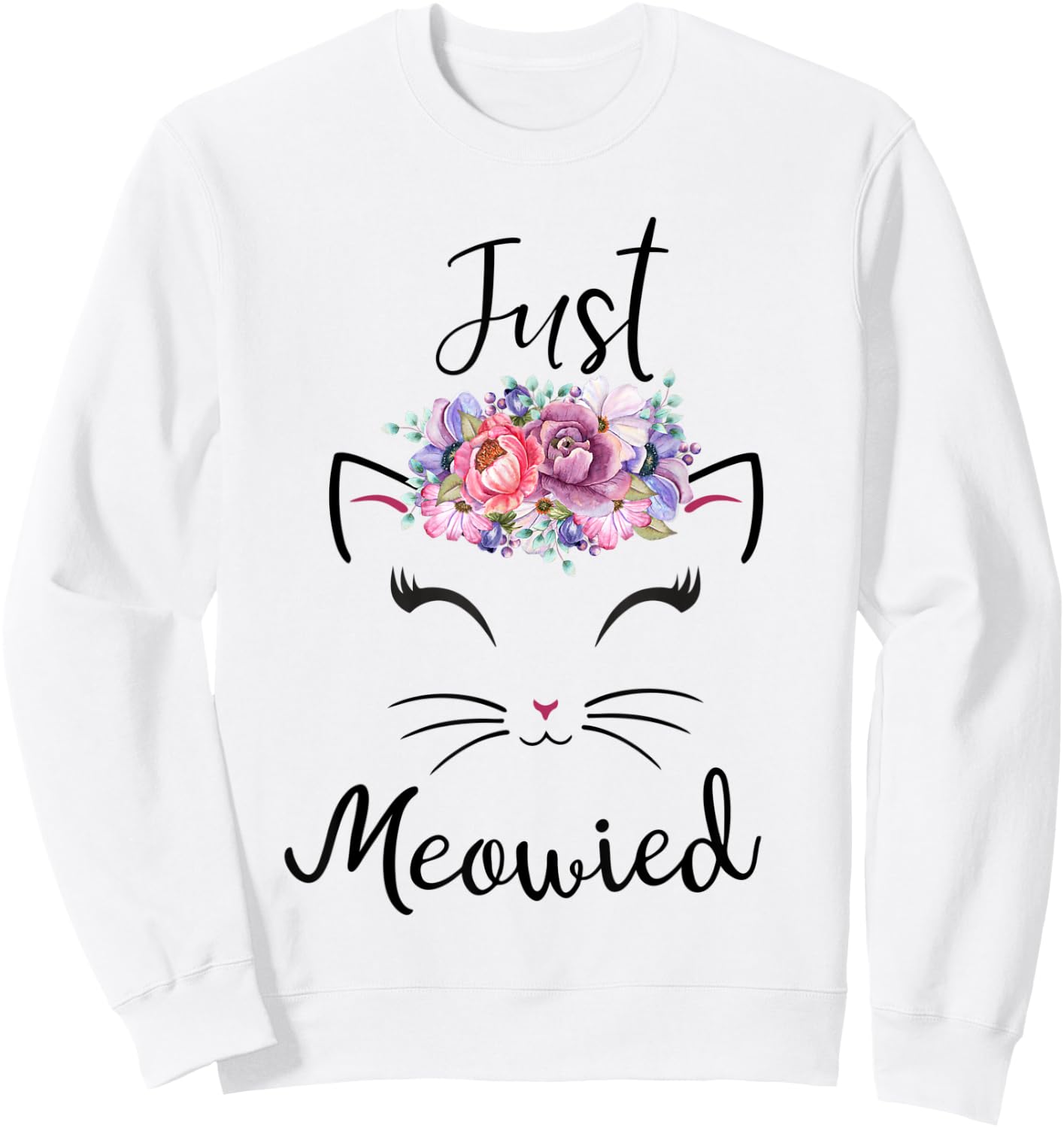 Cute Cat Lover Married Couple Just Meowied Newlyweds Women Kids Sweatshirt - Sweatshirt | White