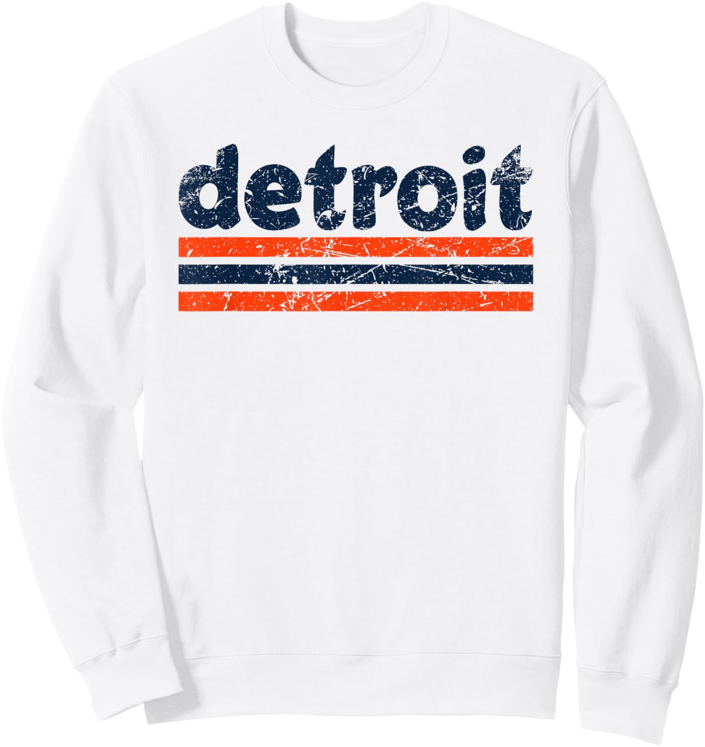 Detroit Michigan Three Stripe Vintage Weathered Sweatshirt - Sweatshirt | White