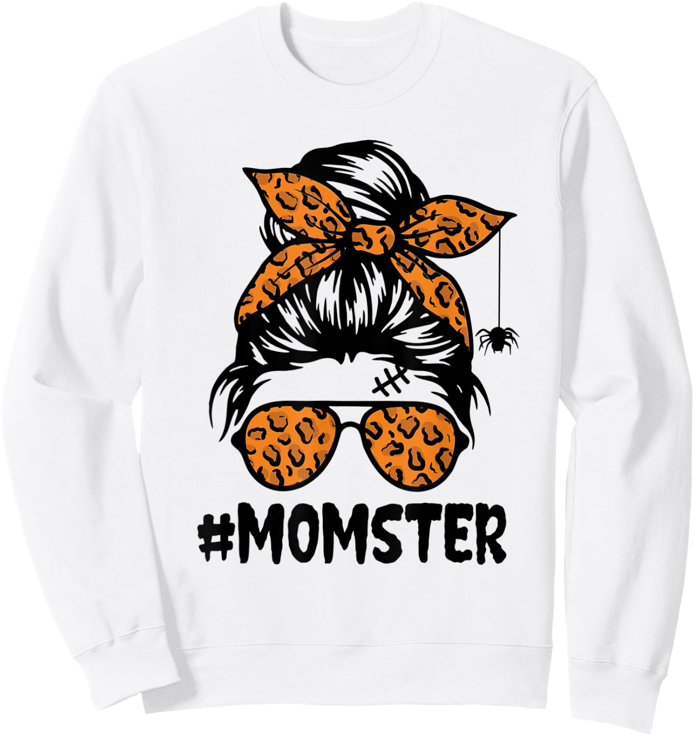 Momster Shirt Halloween Mom Messy Bun Leopard Sweatshirt - Sweatshirt | White