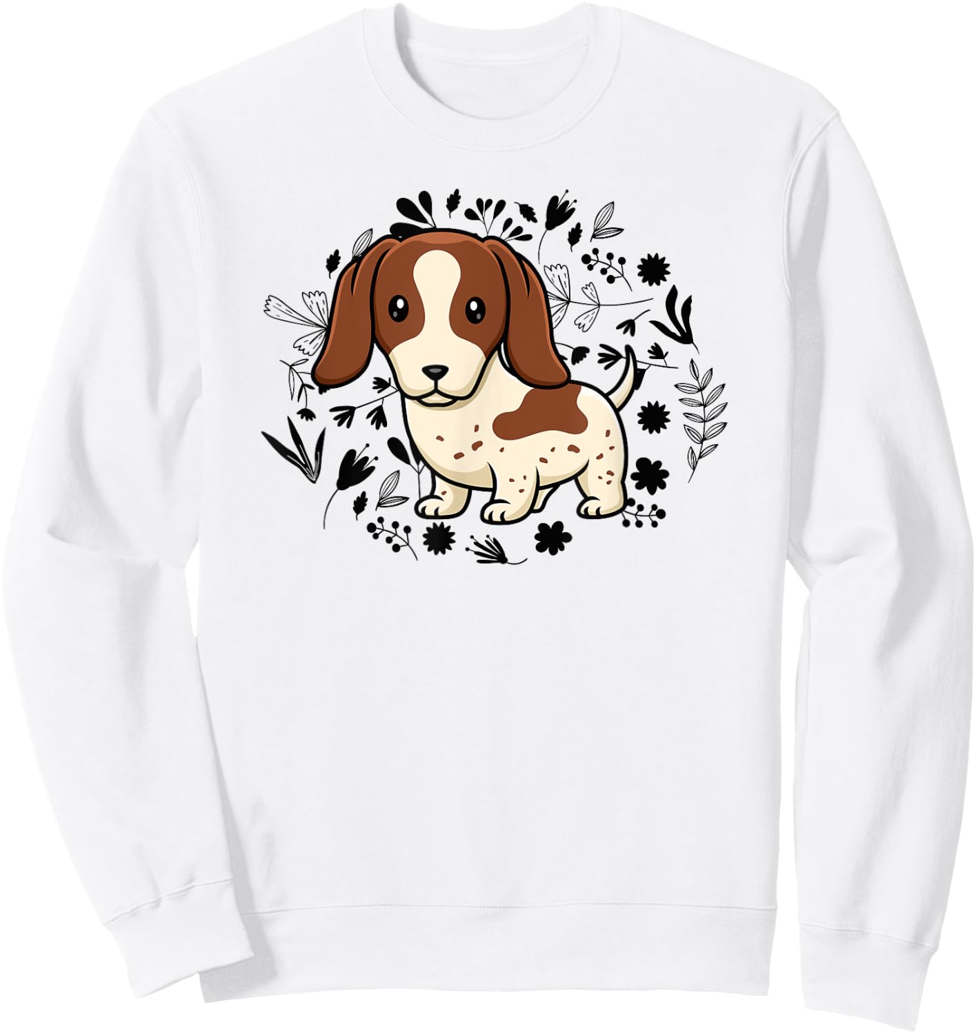 Floral Piebald Dachshund Lover Doxie Mom Dog Mama Lover Sweatshirt - Sweatshirt | White