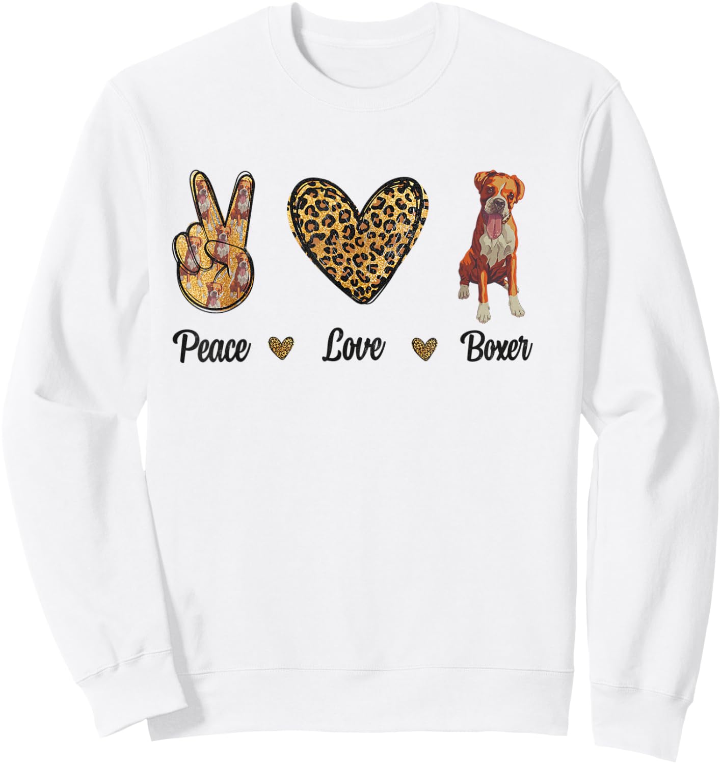 Peace Love Boxer Animal Lover Pet Dog Puppy Owner Leopard Women Kids Sweatshirt - Sweatshirt | White