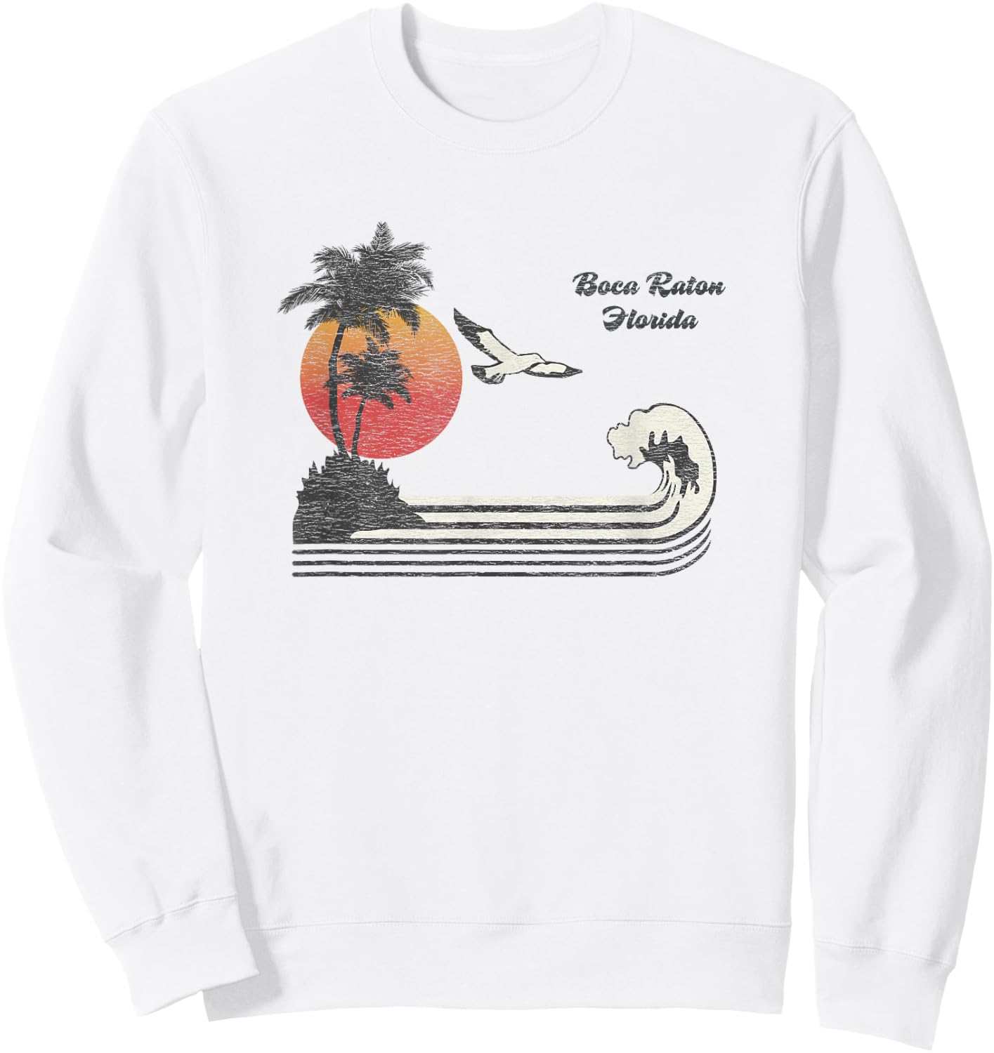 Boca Raton FL Vintage 70s Seagull Sunset Sweatshirt - Sweatshirt | White