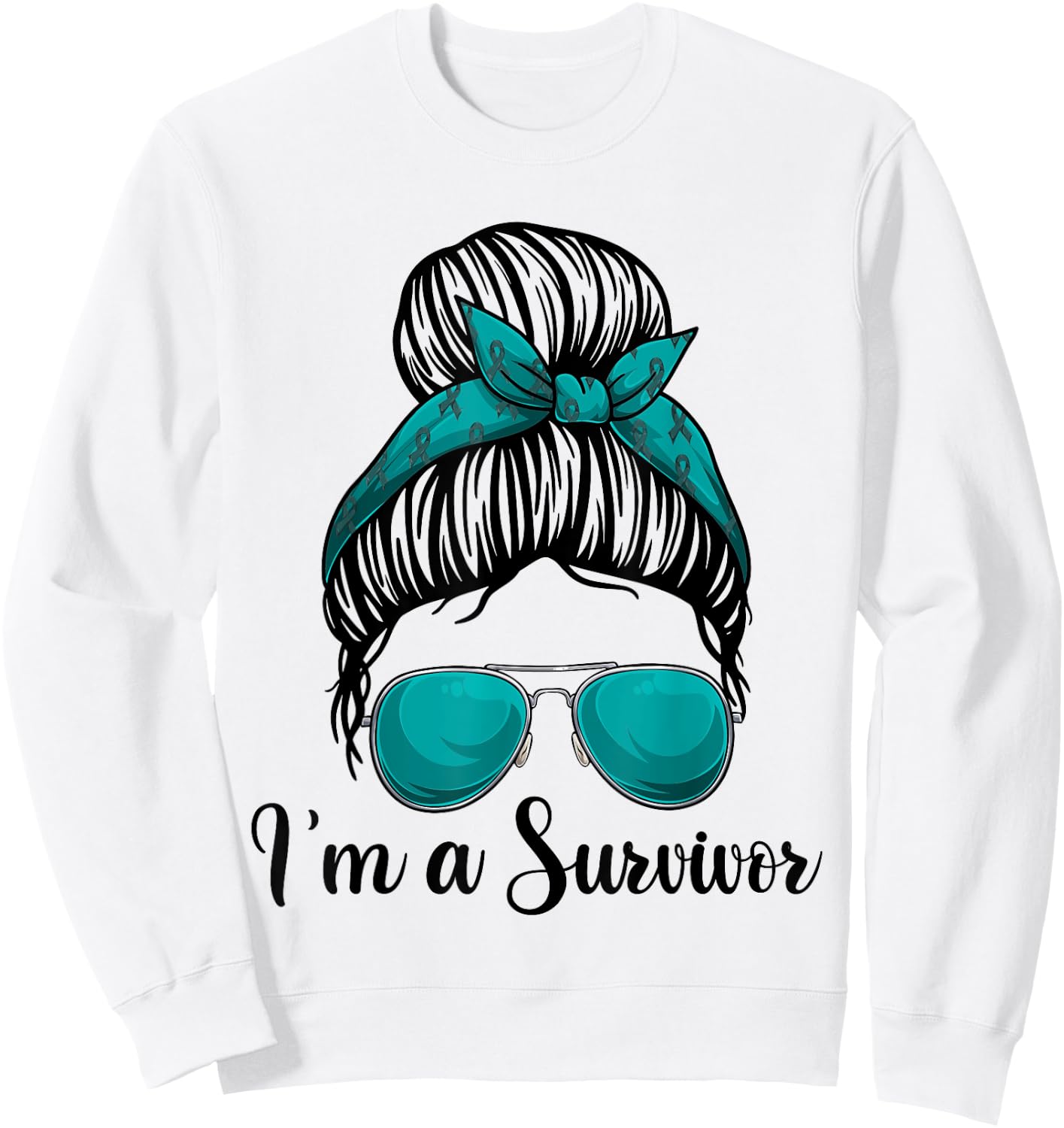 I’m A Survivor Messy Bun Shirt, Ovarian Cancer Awareness Sweatshirt - Sweatshirt | White