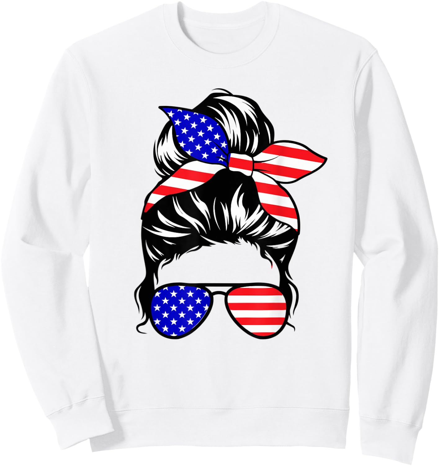 4th of July Shirt Daughter Messy Bun Cute American USA Girls Sweatshirt - Sweatshirt | White