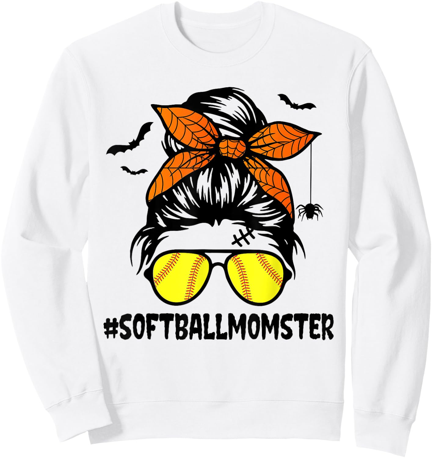 Softball Momster Shirt Halloween Mom Messy Bun Sweatshirt - Sweatshirt | White