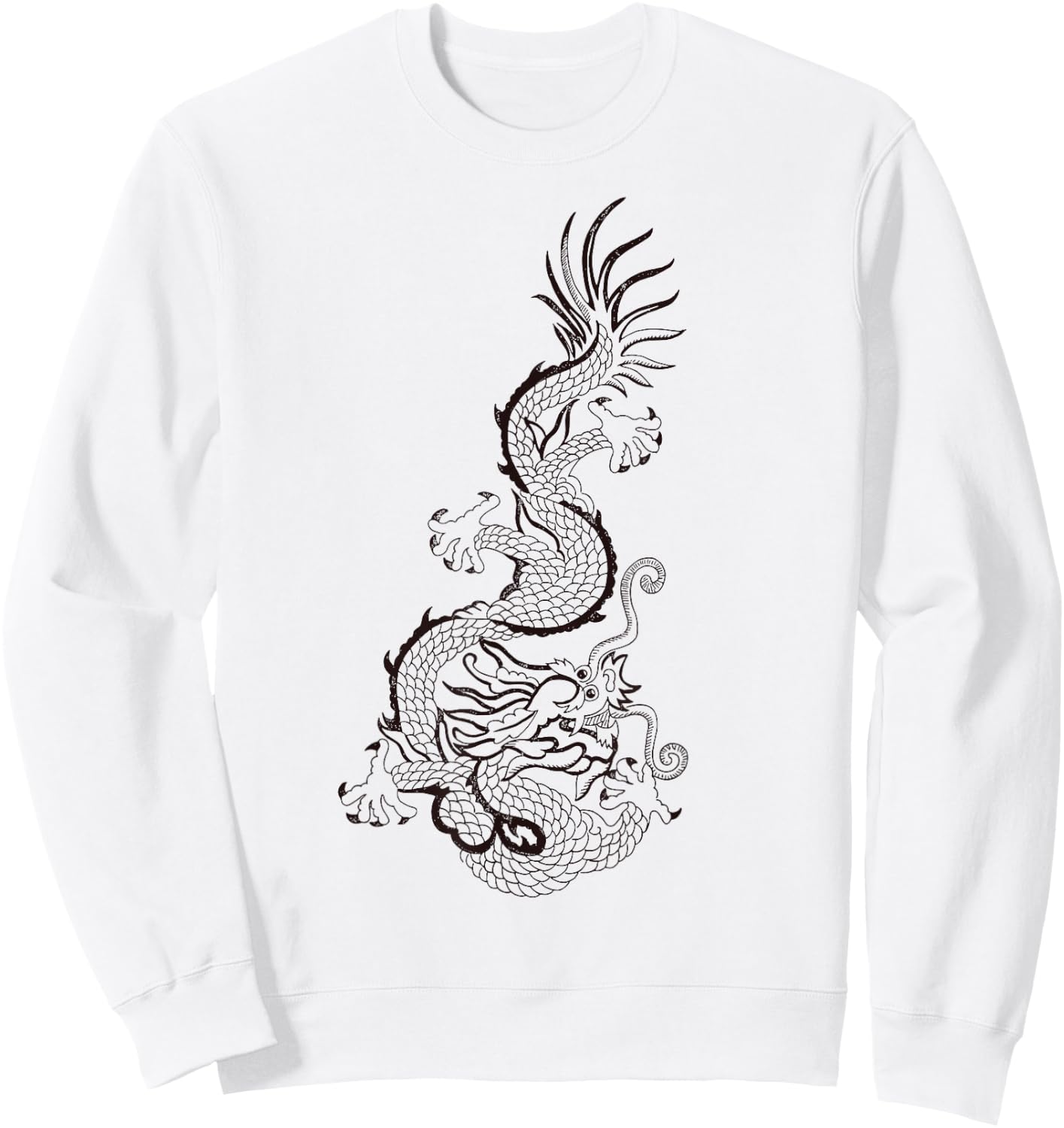 Traditional Korean Dragon Drawing Sweatshirt - Sweatshirt | White