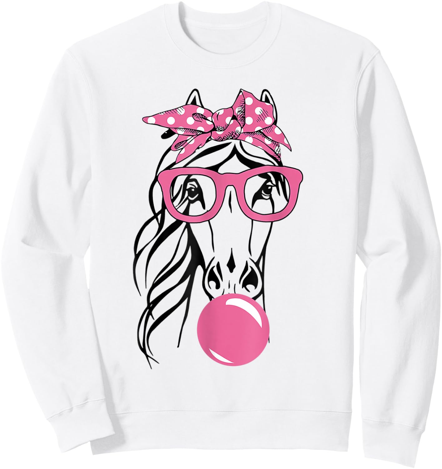 Cute Women Girl Horse With Bandana Headband and Glasses Sweatshirt - Sweatshirt | White