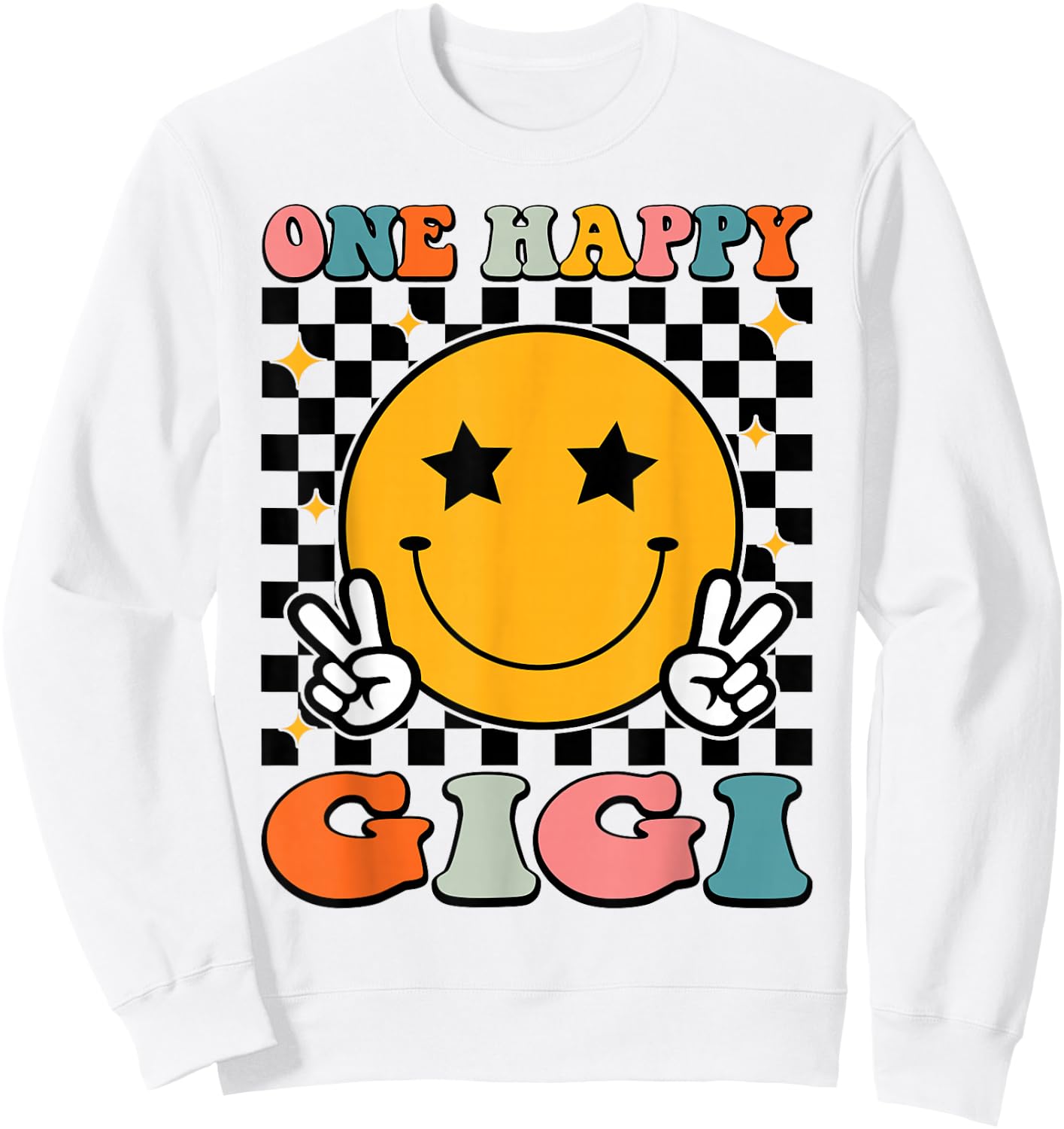 One Happy Gigi Retro Groovy 1st Birthday Family Matching Sweatshirt - Sweatshirt | White