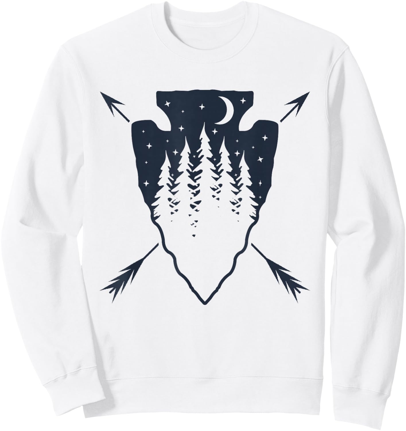 Arrowhead Hunting Pine Tree Moon Scenery Arrowhead Hunter Sweatshirt - Sweatshirt | White