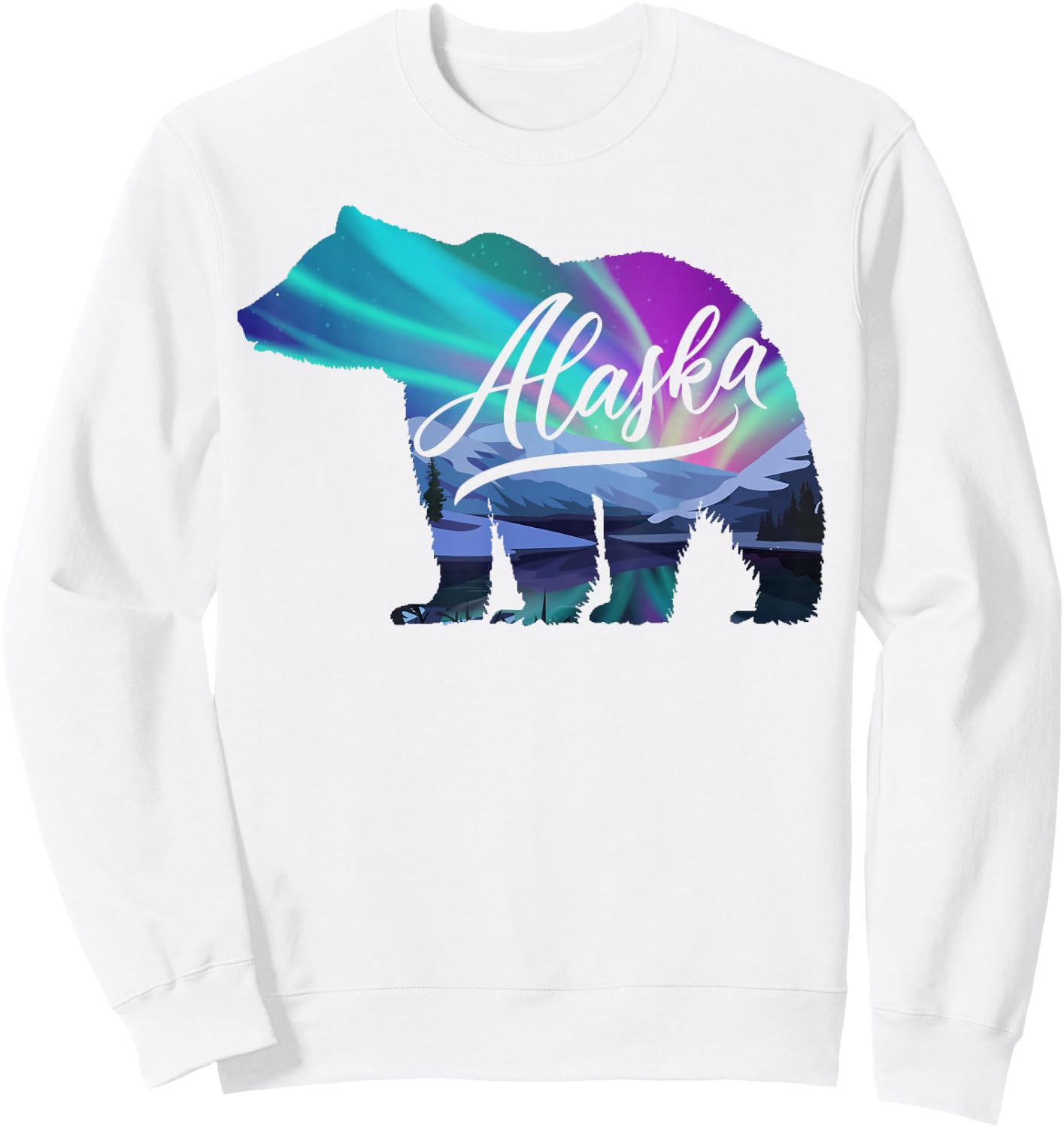 Alaska Alaskan Wildlife Bear Aurora Borealis The Polar Sky Sweatshirt - Sweatshirt | White