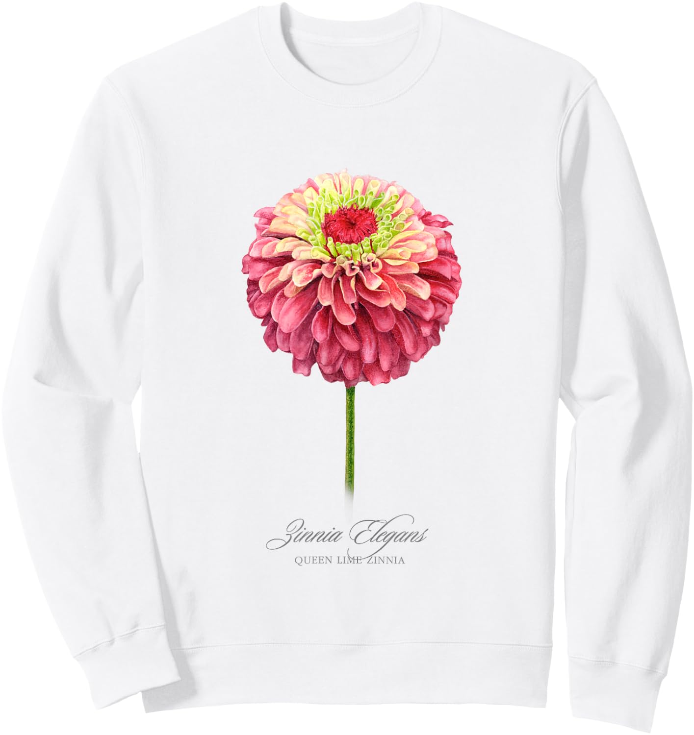 Red and Pink Zinnia Flower Botanical Painting Sweatshirt - Sweatshirt | White