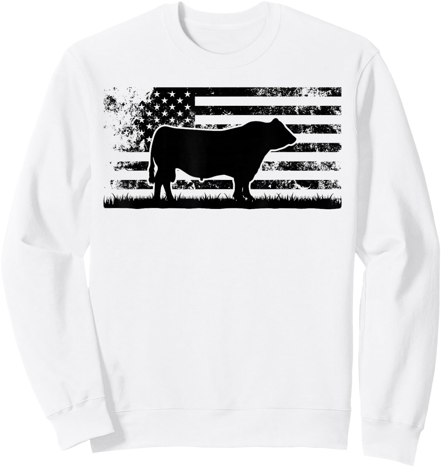 USA American Flag - America Cow Black Angus Rancher Sweatshirt - Sweatshirt | White