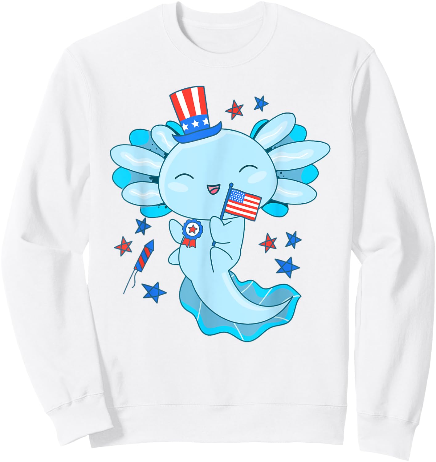 American Axolotl 4th Of July US Flag Patriotic Axolotl USA Sweatshirt - Sweatshirt | White