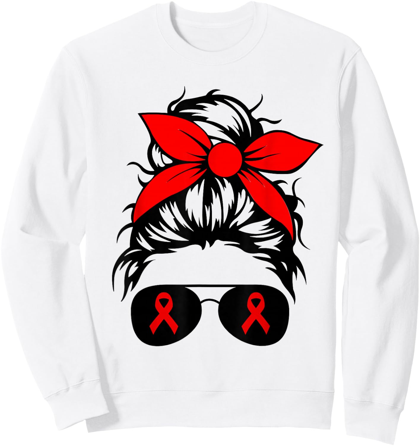 We Wear Red For Red Ribbon Week Awareness Messy Bun Gifts Sweatshirt - Sweatshirt | White