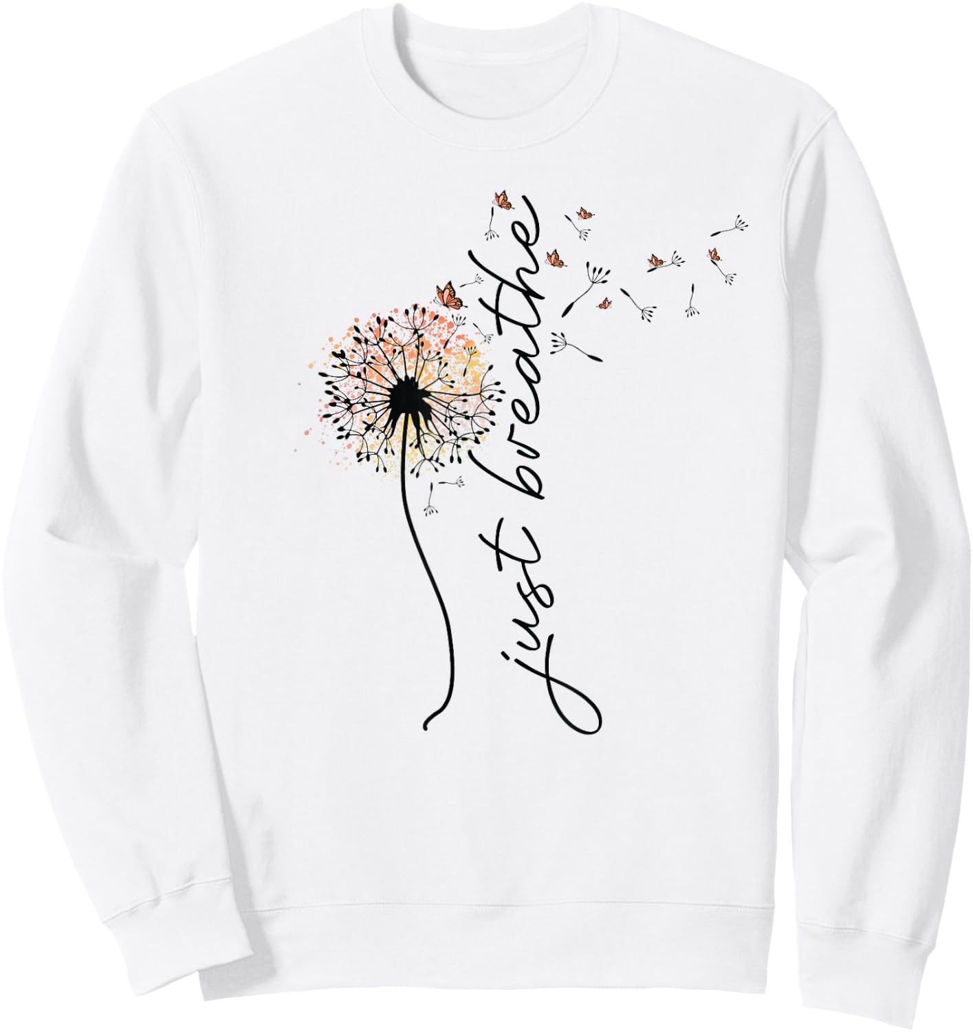 Just Breathe Dandelion and Buterflies Summer Top Sweatshirt - Sweatshirt | White