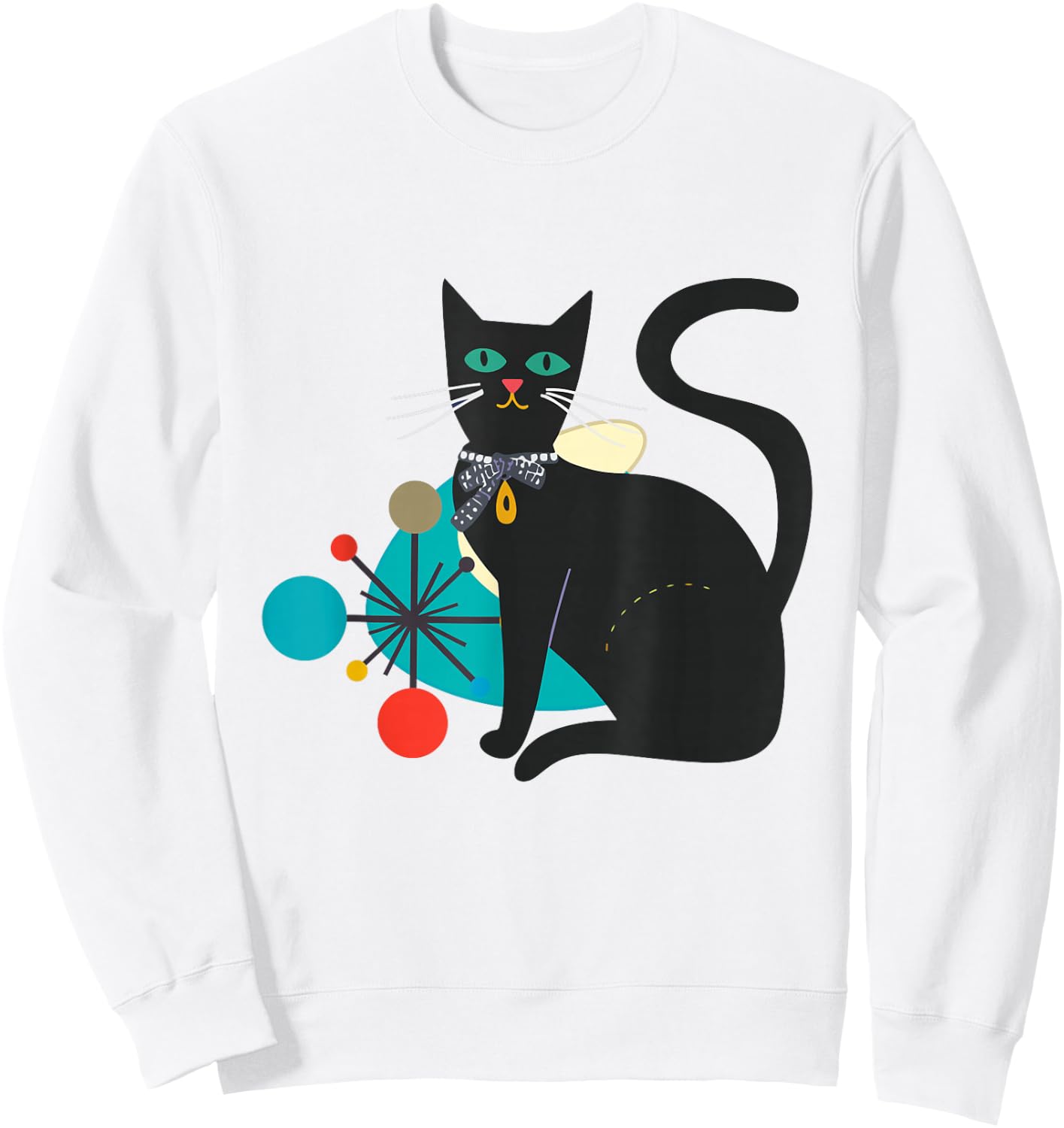 Cat Retro Midcentury Atomic Age Feline Mid Century Sweatshirt - Sweatshirt | White