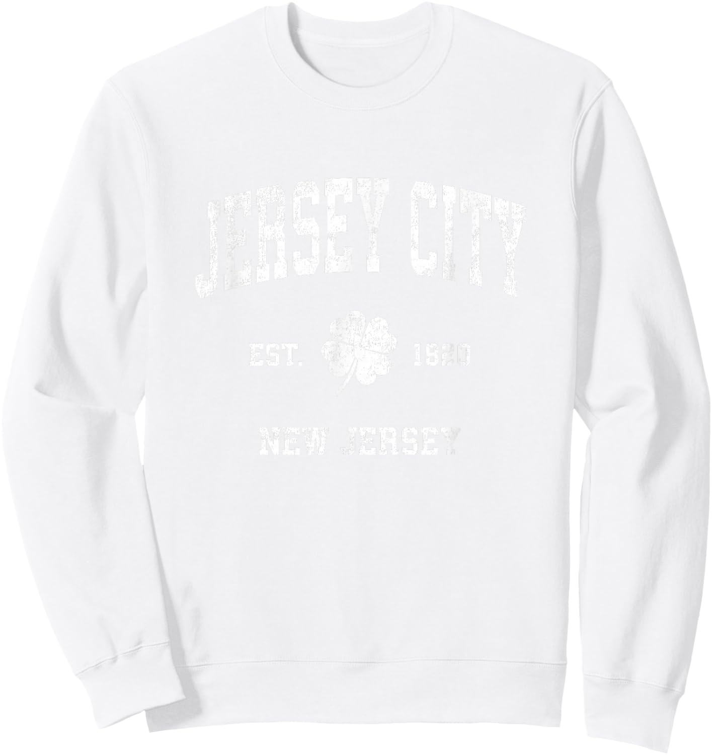 Jersey City New Jersey Vintage Shamrock Sports Sweatshirt - Sweatshirt | White