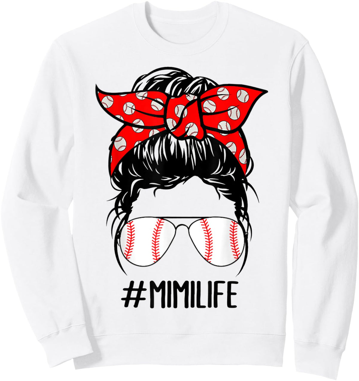 Mimi Life Baseball Softball Women Mothers Day Messy Bun Sweatshirt - Sweatshirt | White