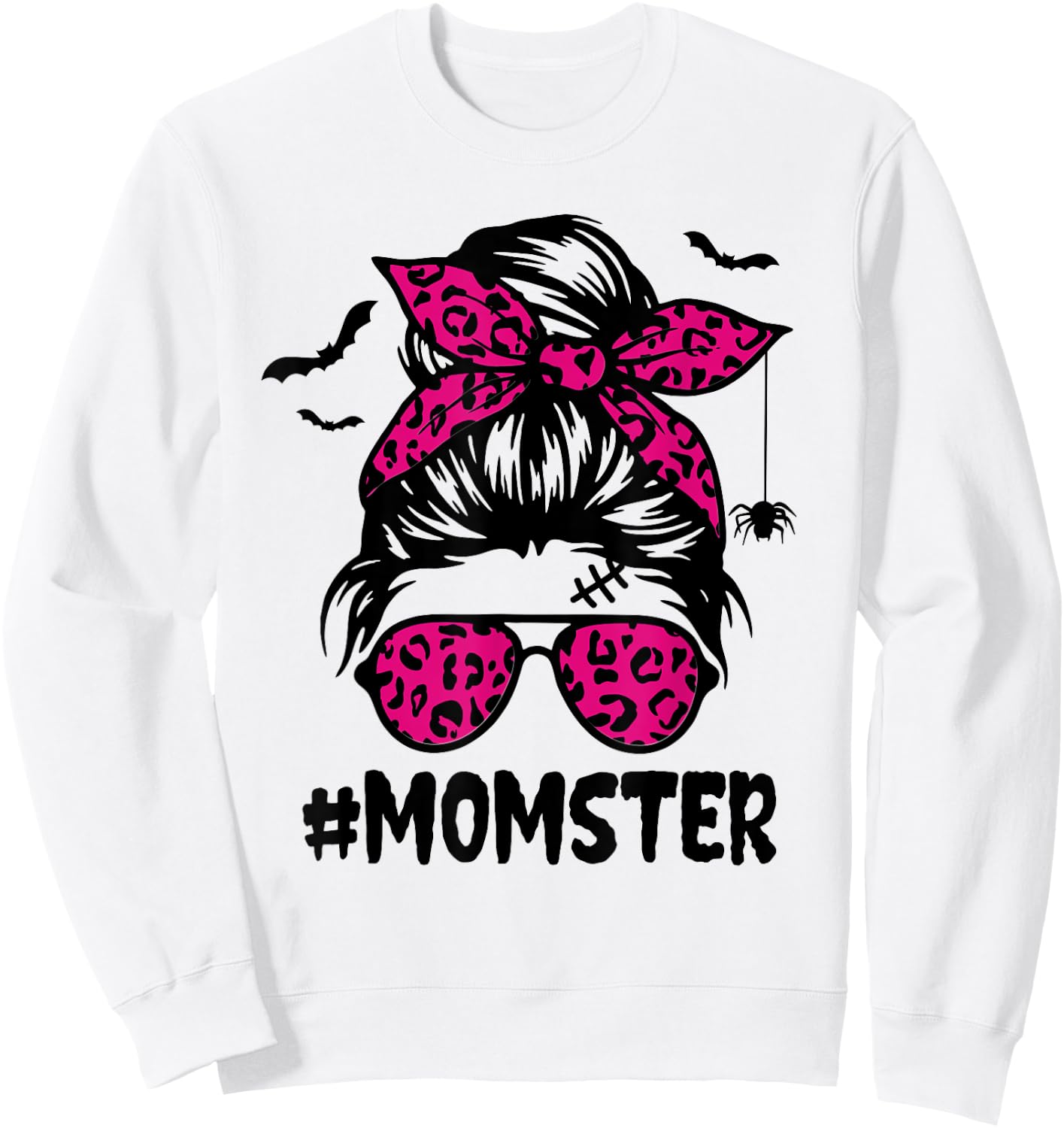 Momster Shirt Halloween Mom Messy Bun Leopard Sweatshirt - Sweatshirt | White
