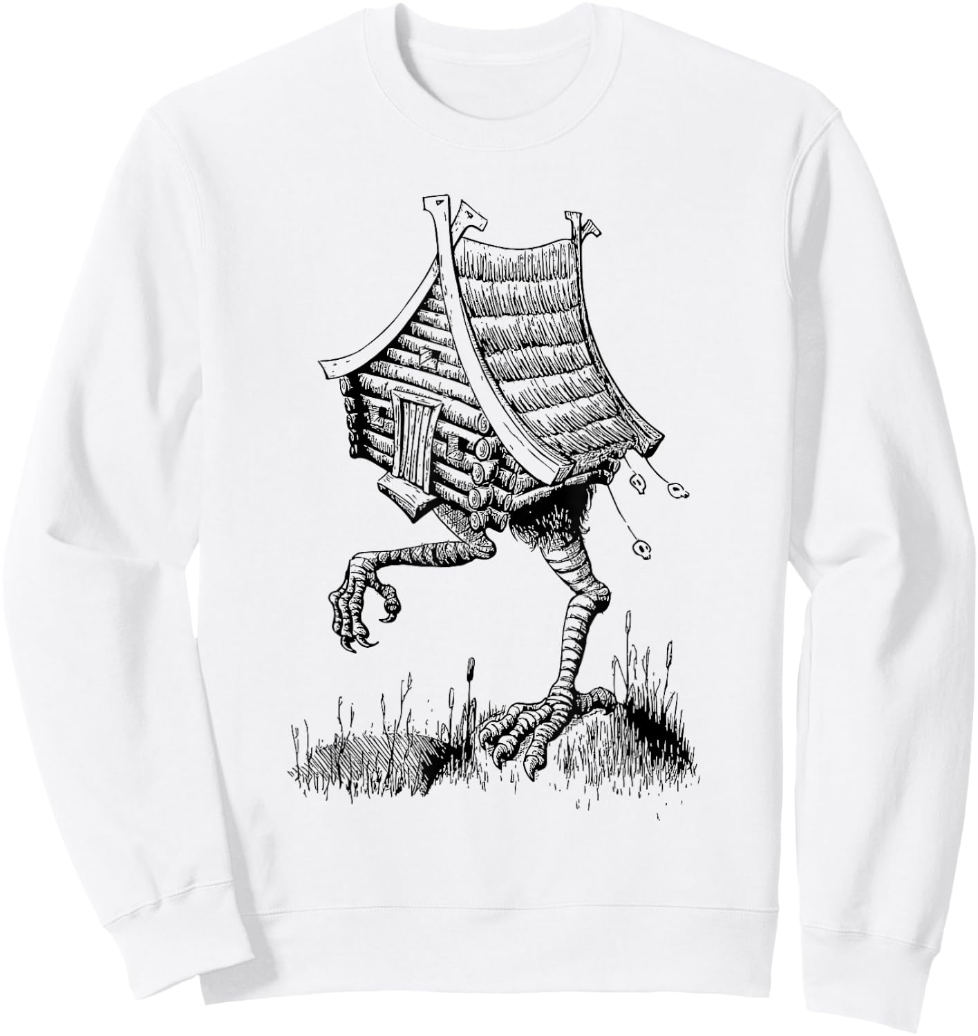 Walking House on Chicken Legs Slavic folklore Baba Yaga Art Sweatshirt - Sweatshirt | White