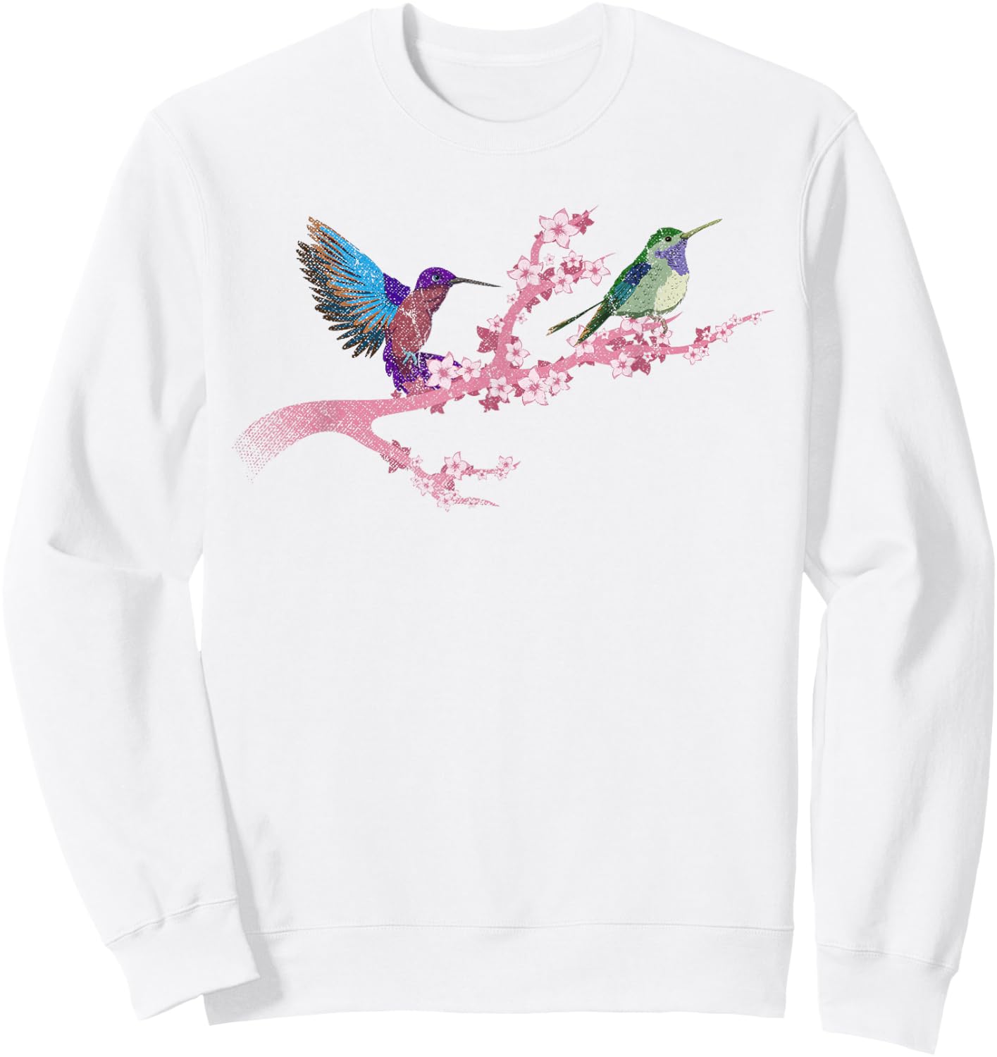 Bird Flowers Cherry Blossom Animal Vintage Hummingbird Sweatshirt - Sweatshirt | White