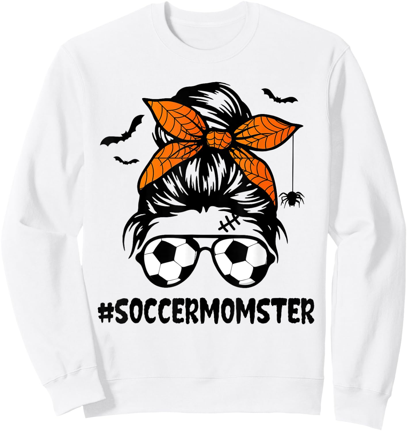 Soccer Momster Halloween Mom Messy Bun Hair Sweatshirt - Sweatshirt | White