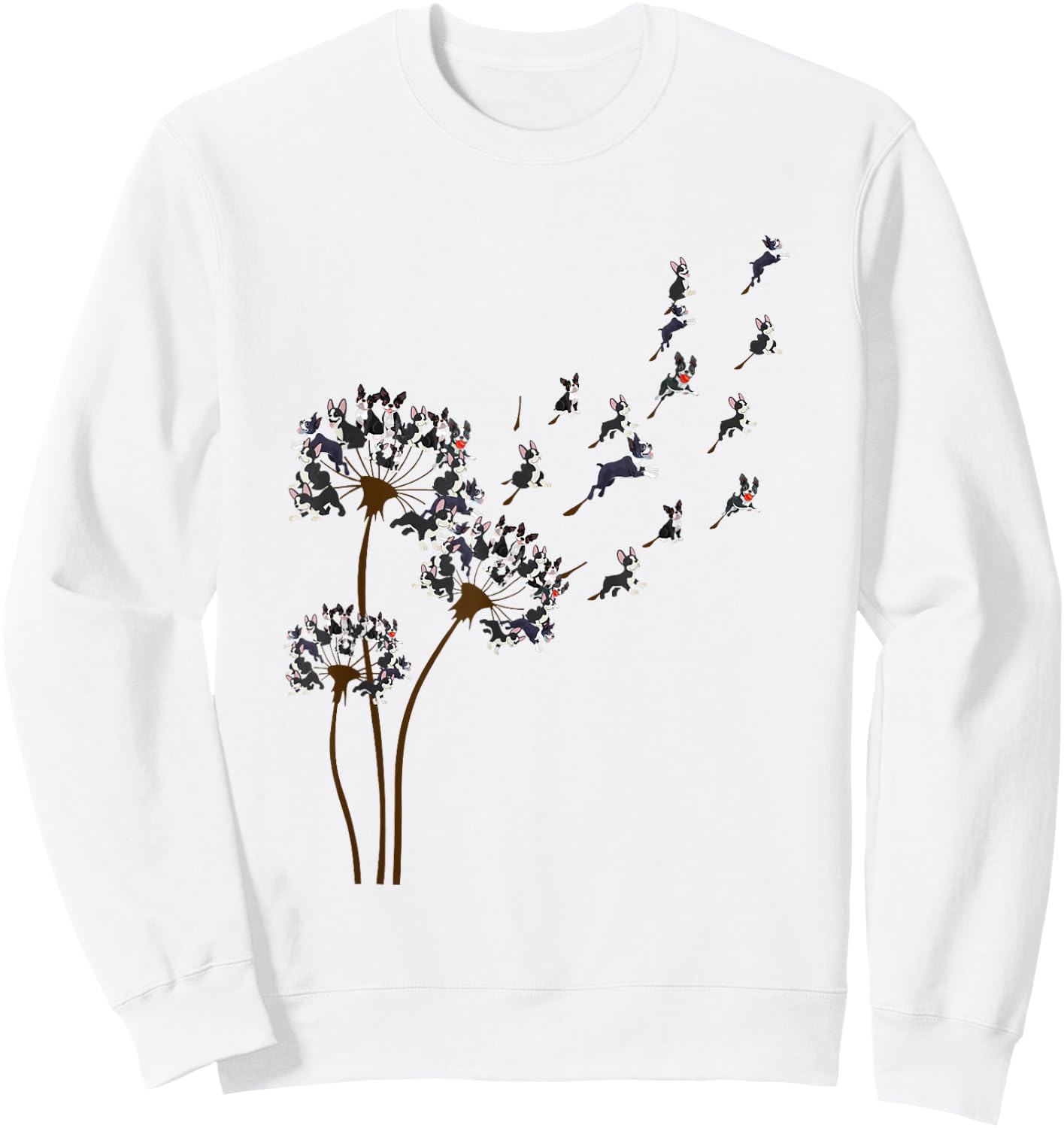 Boston Terrier Flower Fly Dandelion Funny Dog Lover Dog Dad Sweatshirt - Sweatshirt | White