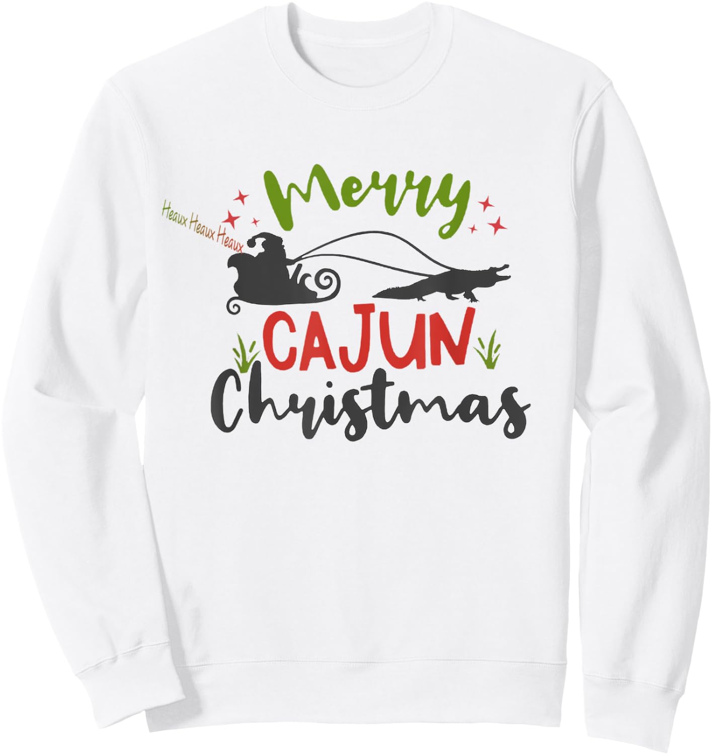 Cajun Santa Alligator Heaux Heaux Heaux Christmas X-mas Sweatshirt - Sweatshirt | White