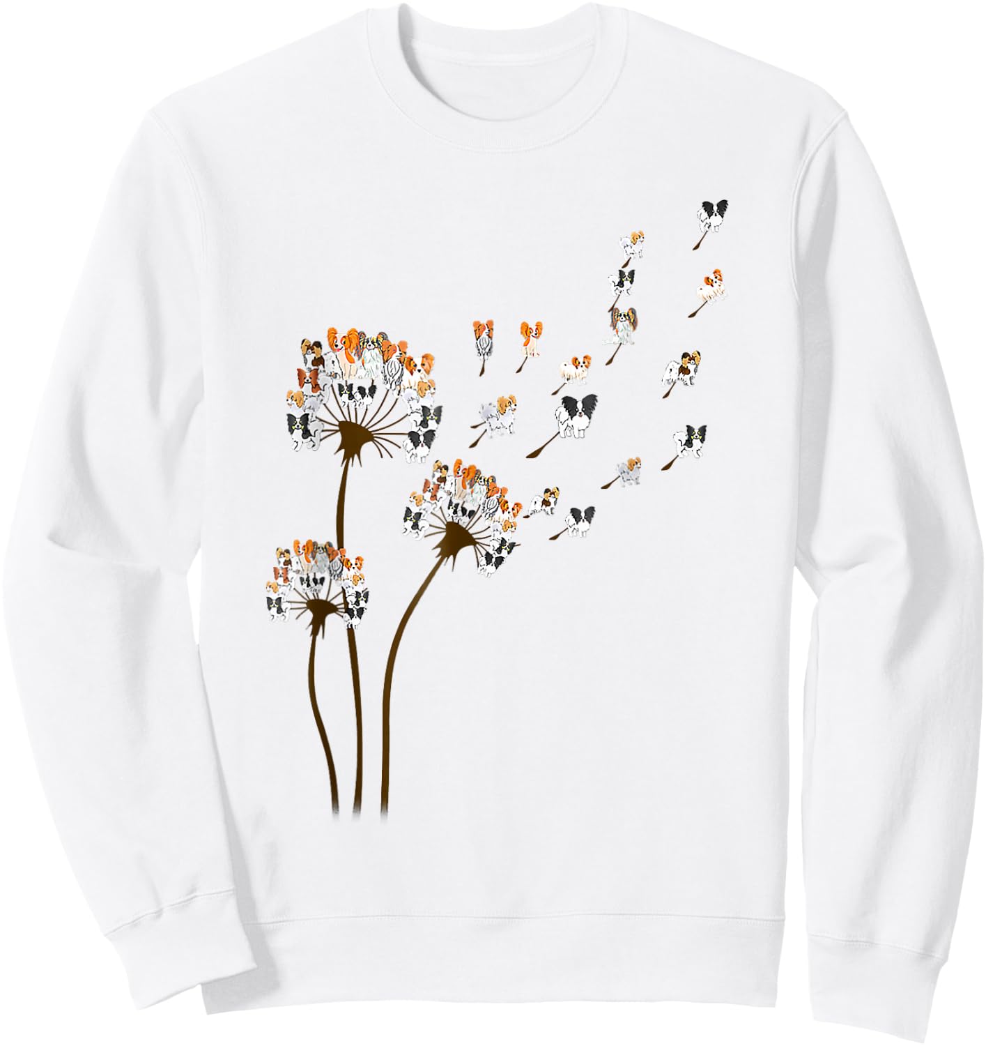 Papillon Dogs Flower Fly Dandelion Shirt Dog Mama Dog Lover Sweatshirt - Sweatshirt | White