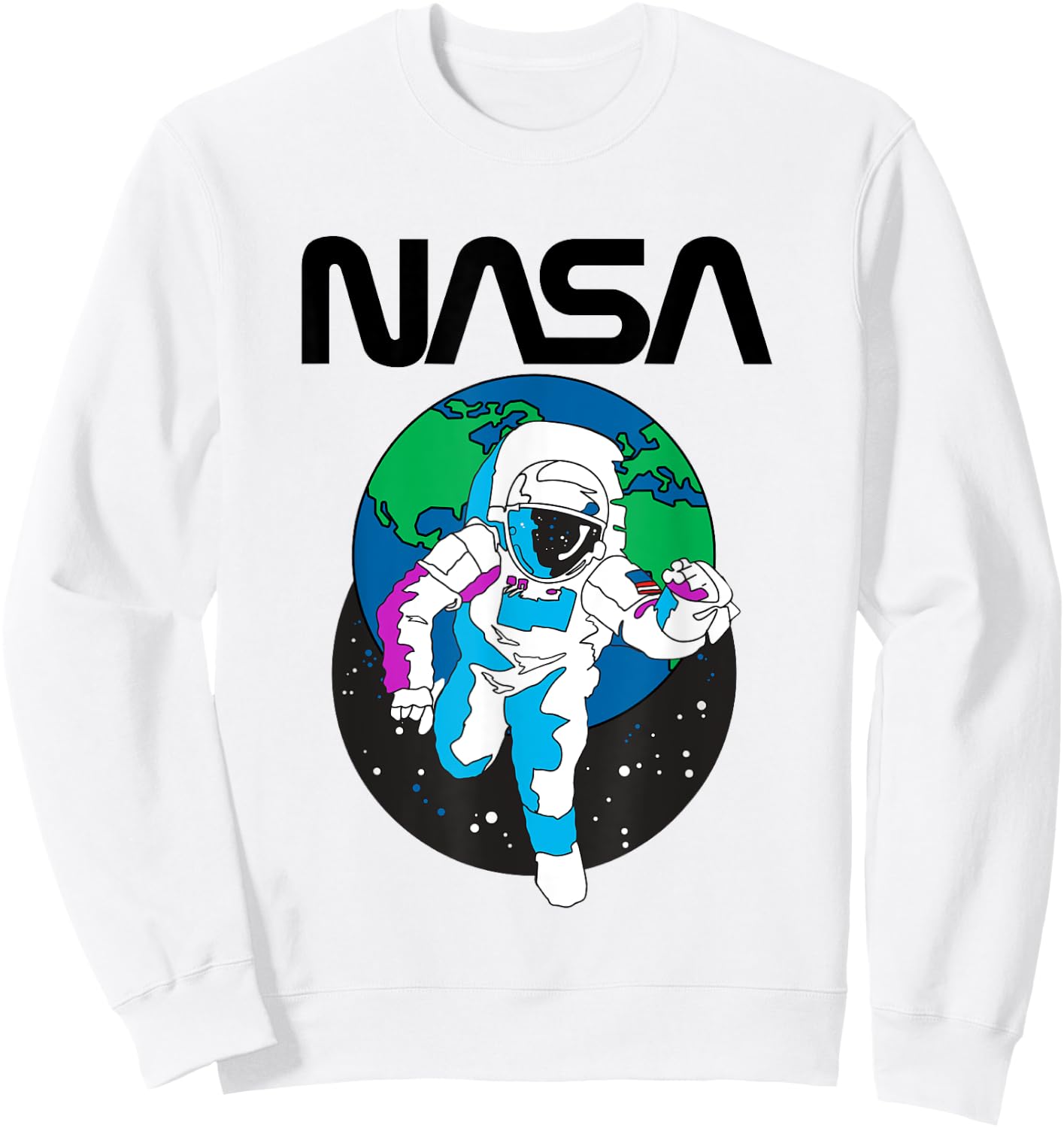 NASA Iconic Astronaut Over Earth Distressed Big Chest Logo Sweatshirt - Sweatshirt | White