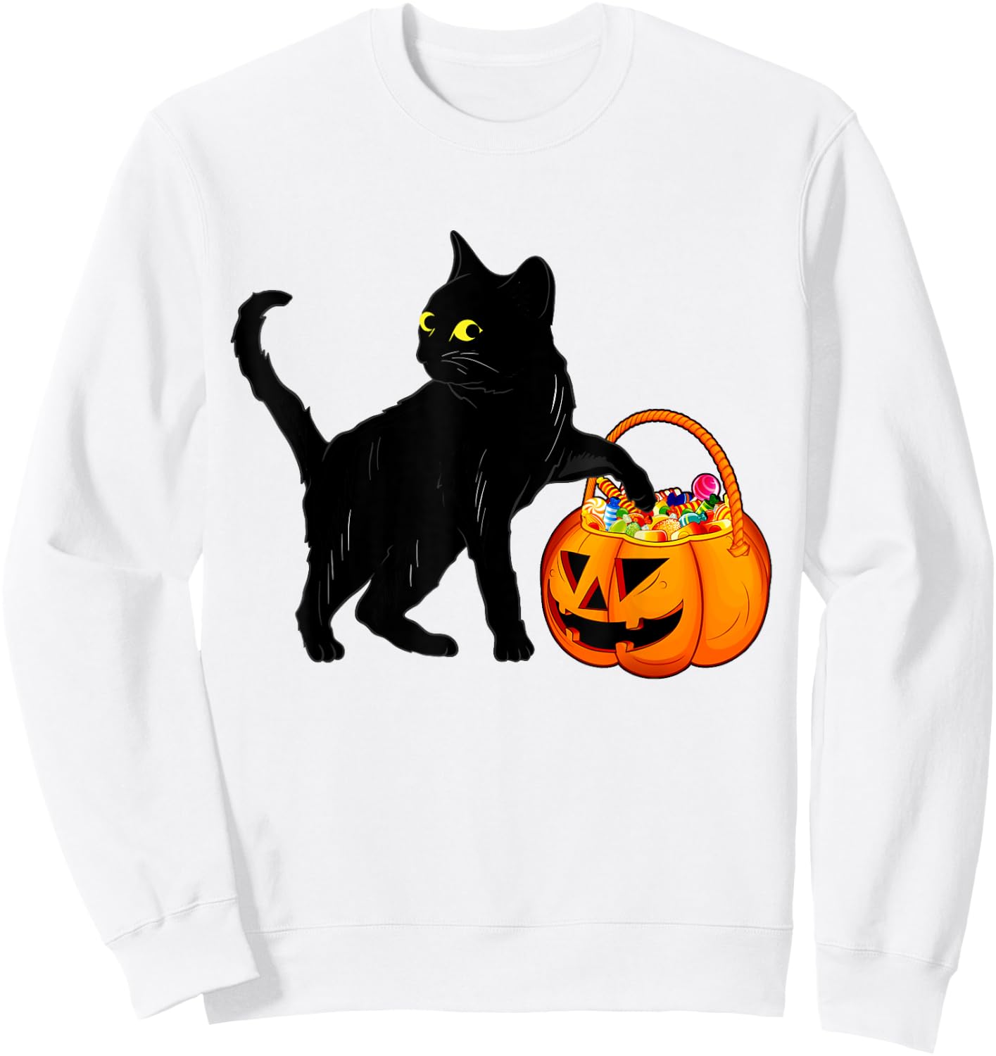 Black Cat Halloween Candy Pumpkin Bag Sweet Lollipop Funny Sweatshirt - Sweatshirt | White