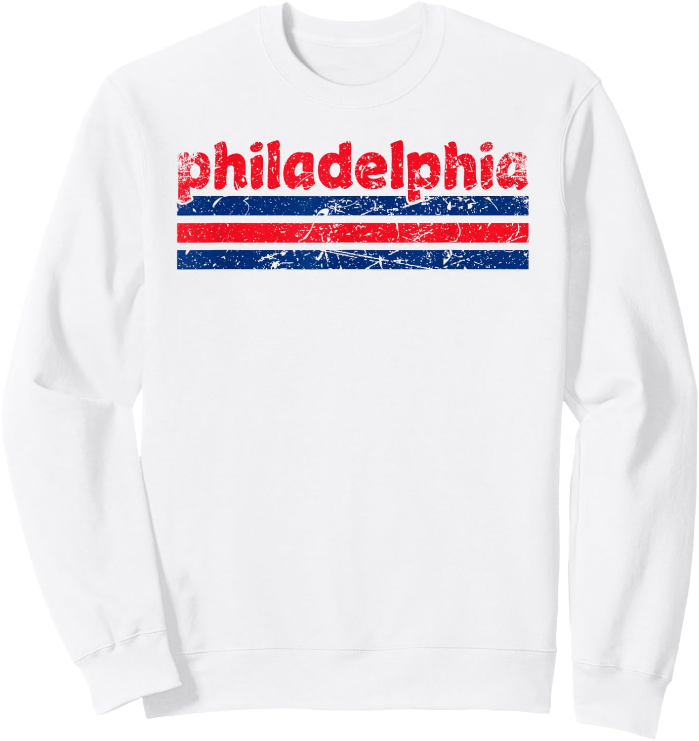 Philadelphia Pennsylvania Three Stripe Vintage Weathered Sweatshirt - Sweatshirt | White