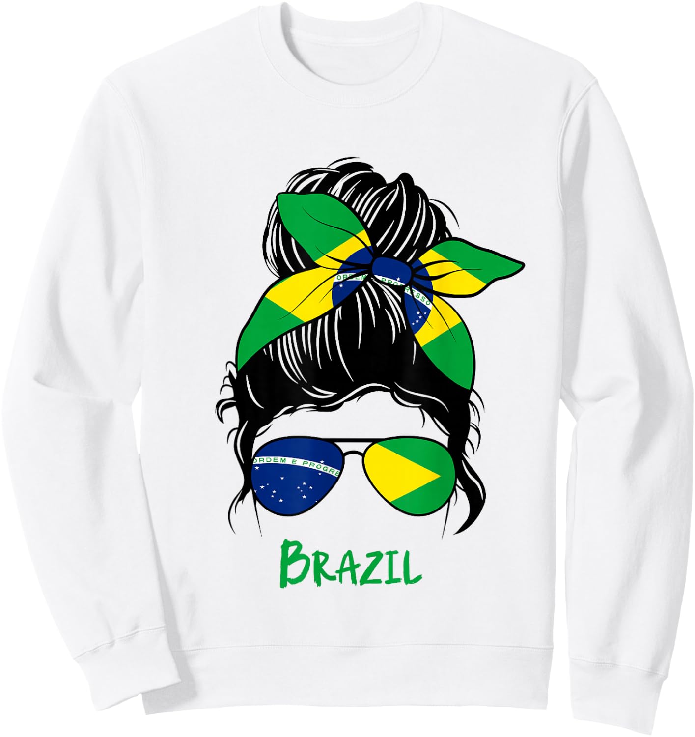 Brazil Pride Woman Bandana Brazil Flag Sunglasses Look Sweatshirt - Sweatshirt | White