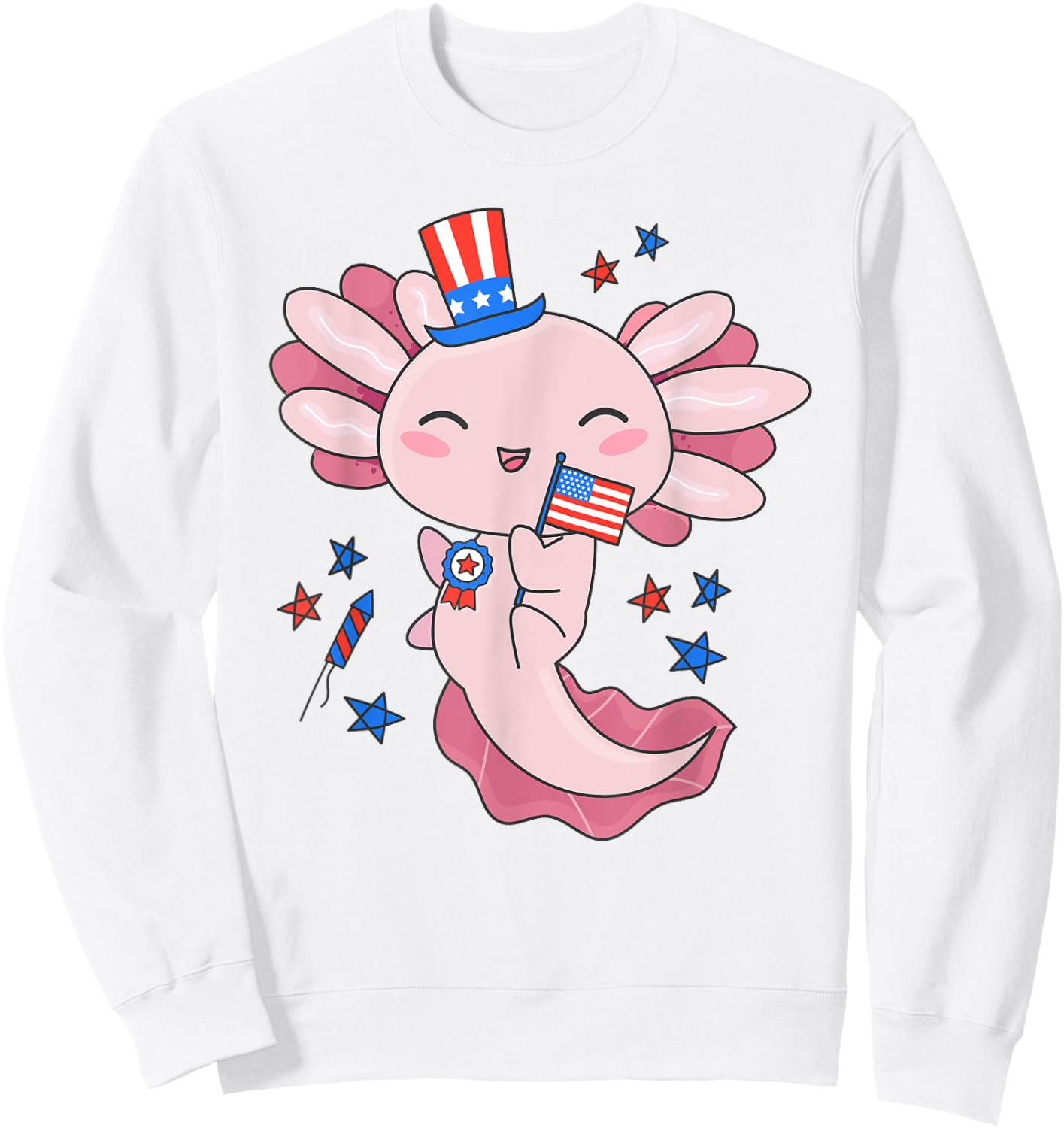 American Axolotl 4th of July US Flag Patriotic Axolotl USA Women Kids Men Sweatshirt - Sweatshirt | White