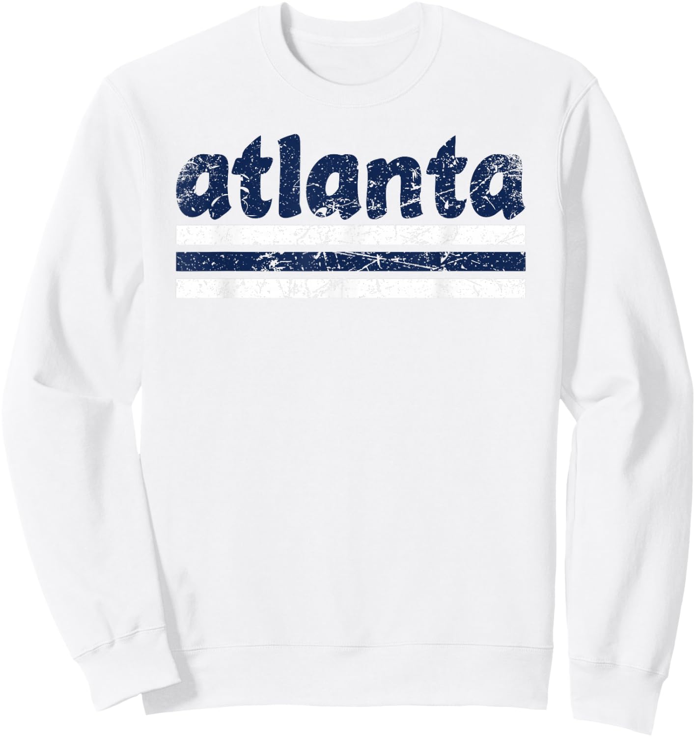 Atlanta Georgia Three Stripe Vintage Weathered Sweatshirt - Sweatshirt | White