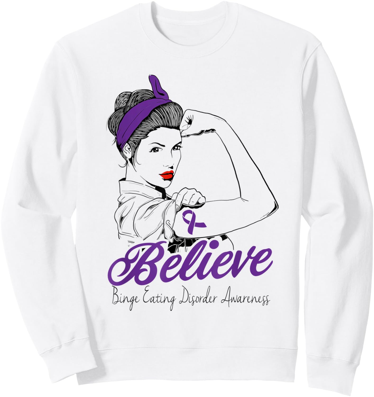 Binge Eating Disorder Warrior Unbreakable Purple Ribbon Sweatshirt - Sweatshirt | White