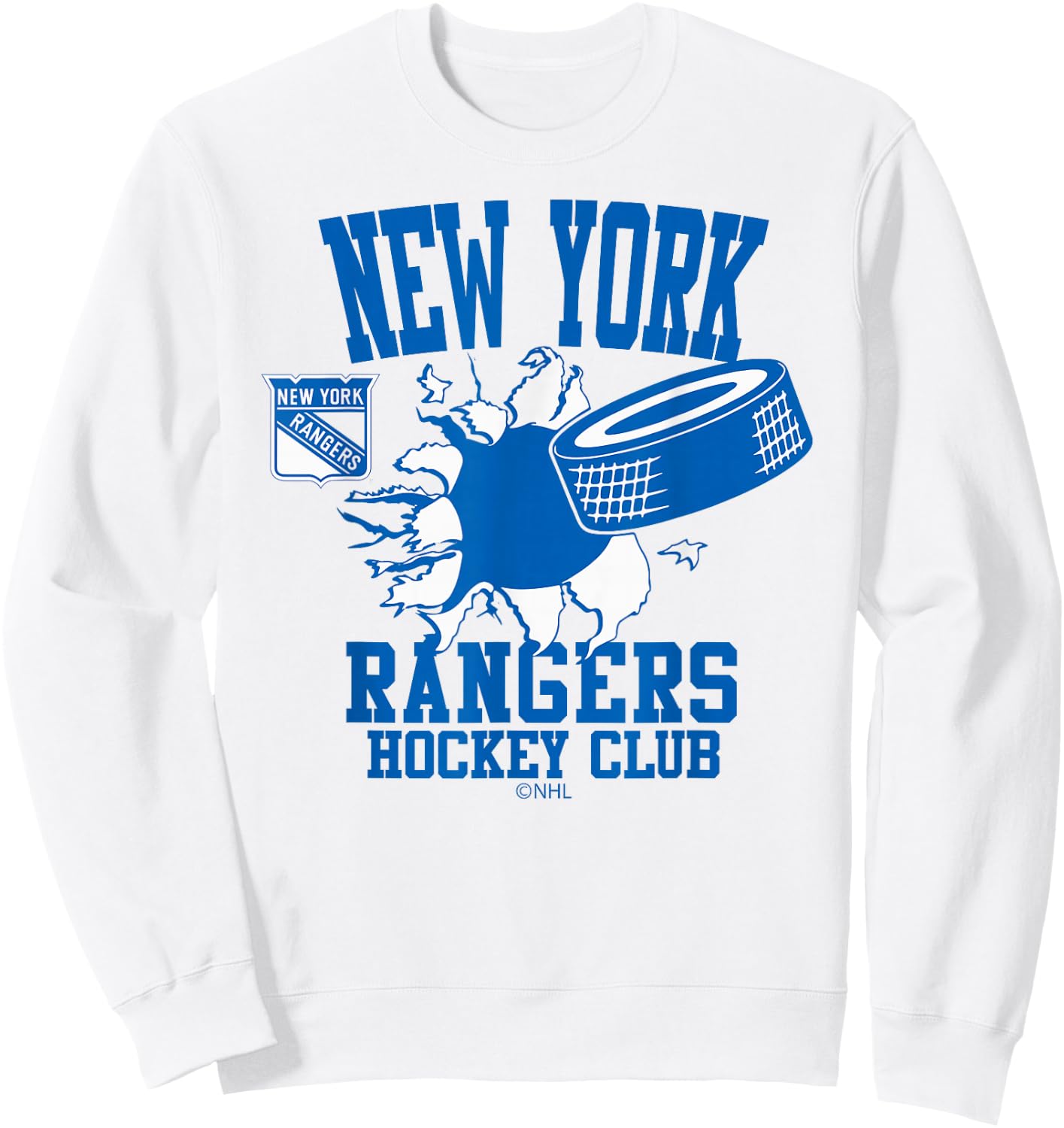 New York Rangers Hockey Puck Burst Red Officially Licensed Sweatshirt - Sweatshirt | White