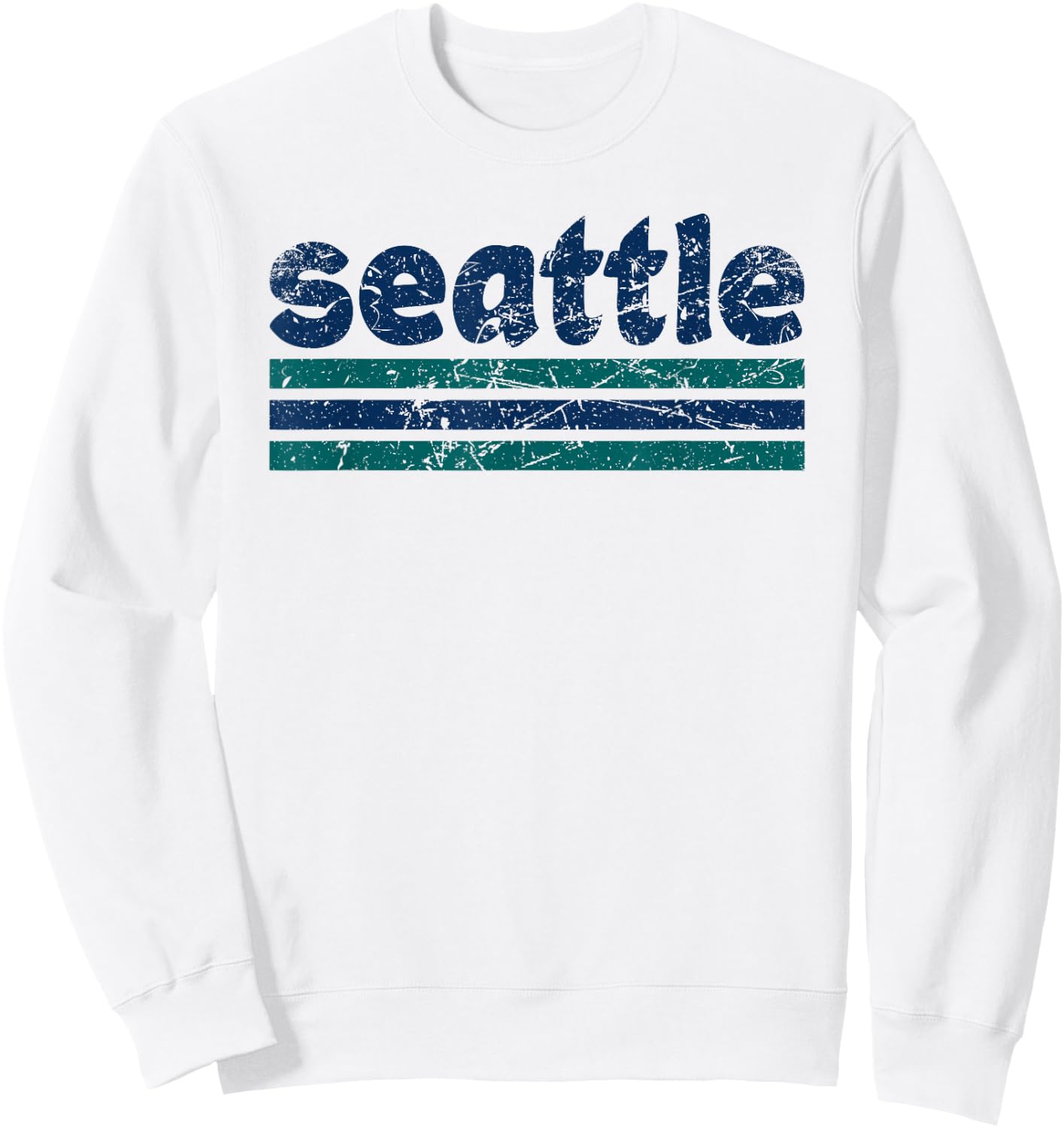 Seattle Washington Three Stripe Vintage Weathered Sweatshirt - Sweatshirt | White