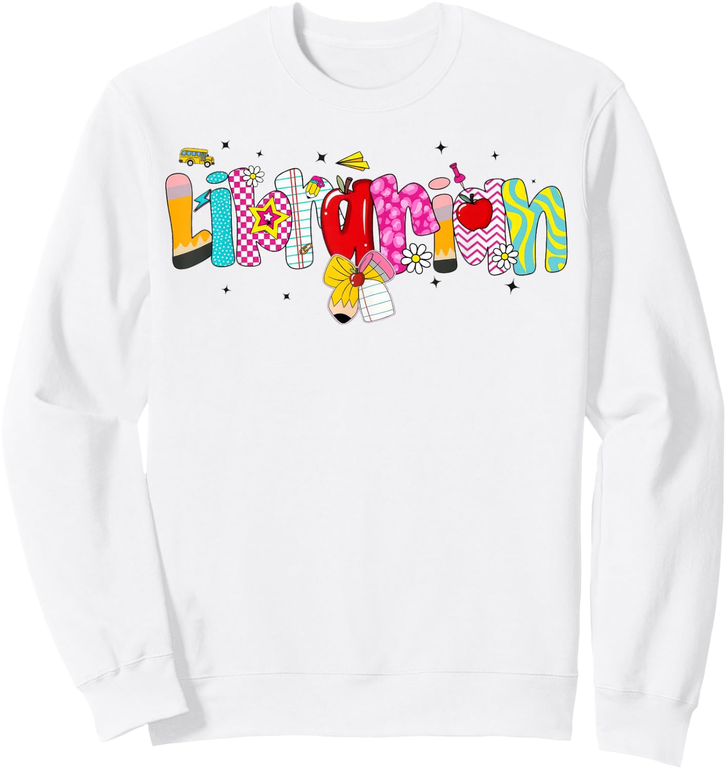 Coquette Pencil Bow Librarian Back to School Bookworm Sweatshirt - Sweatshirt | White