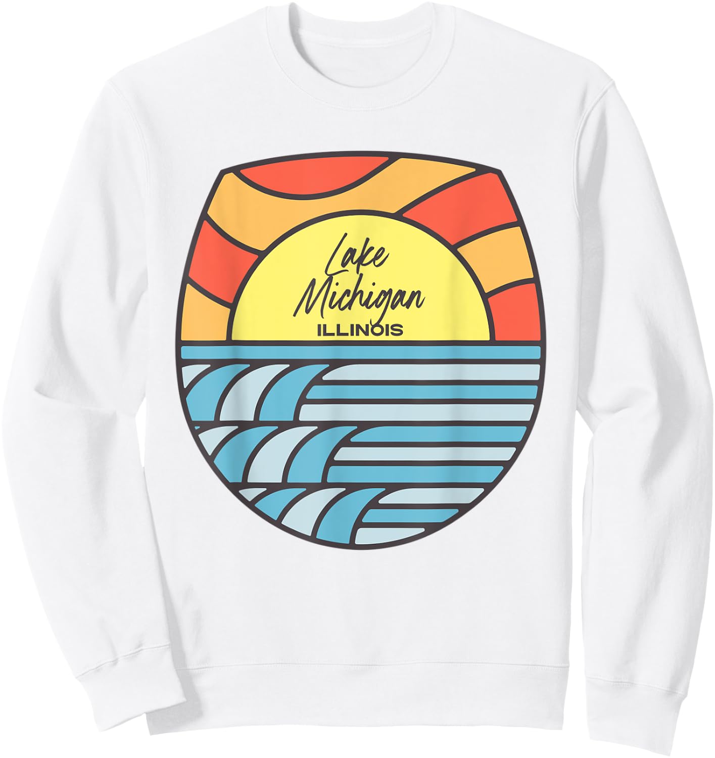Lake Michigan Illinois IL Sunset Vacation Souvenir Chicago Sweatshirt - Sweatshirt | White