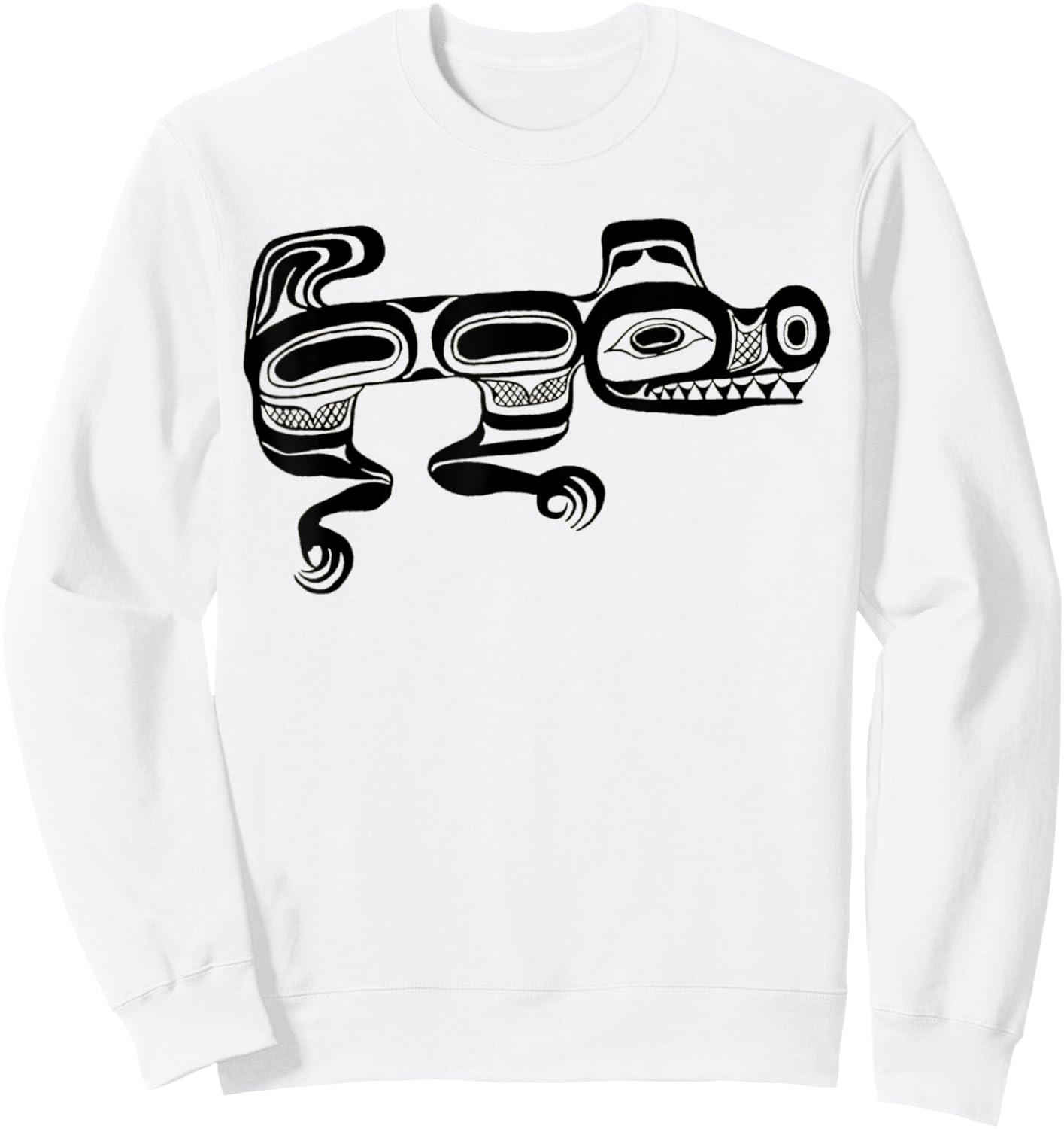 Sea Wolf Wasco Haida Pacific Northwest Coast Indian Tribal Sweatshirt - Sweatshirt | White