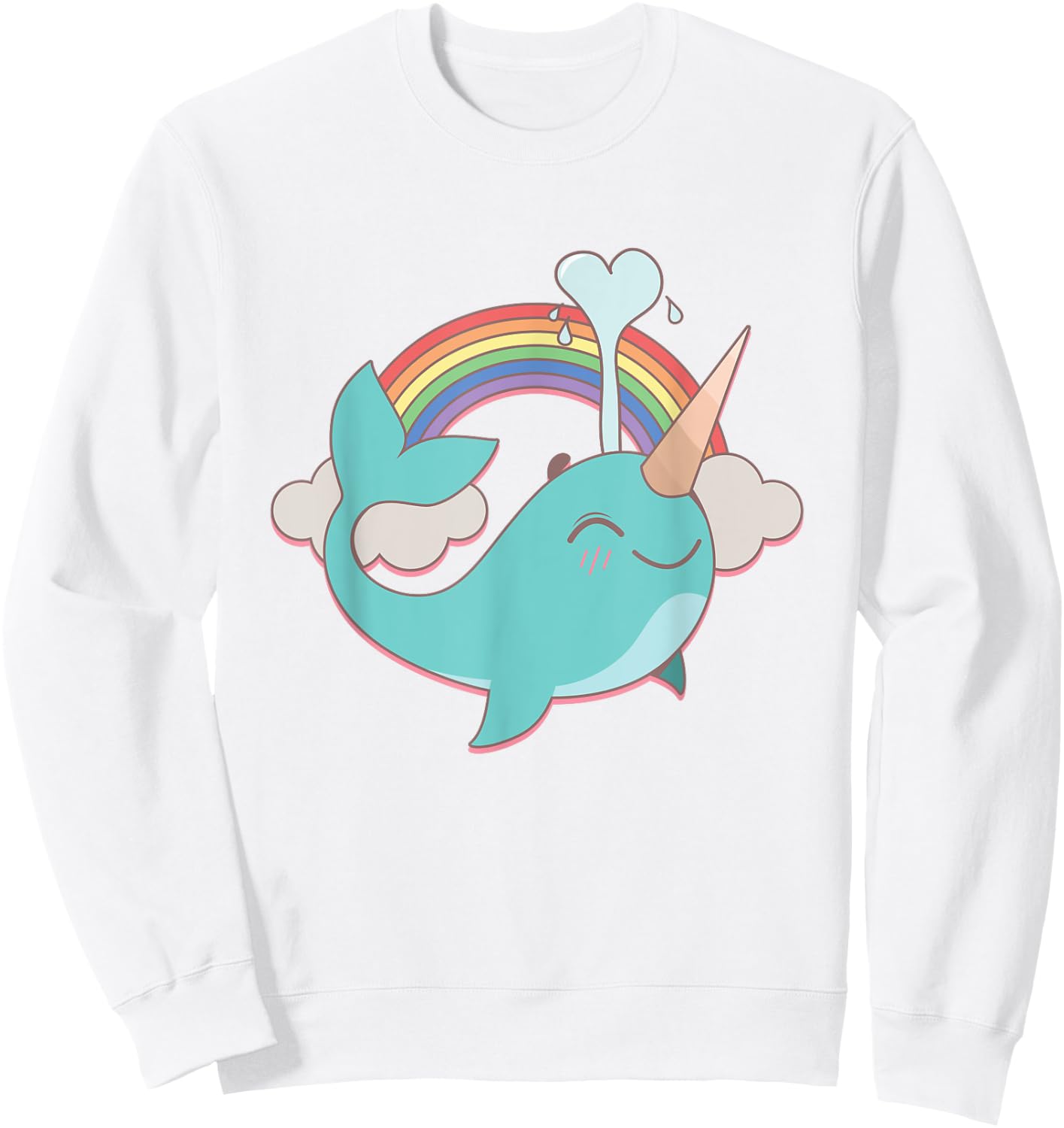 Narwhal Unicorn and Rainbow Blowing Water Girl's Cute Sweatshirt - Sweatshirt | White