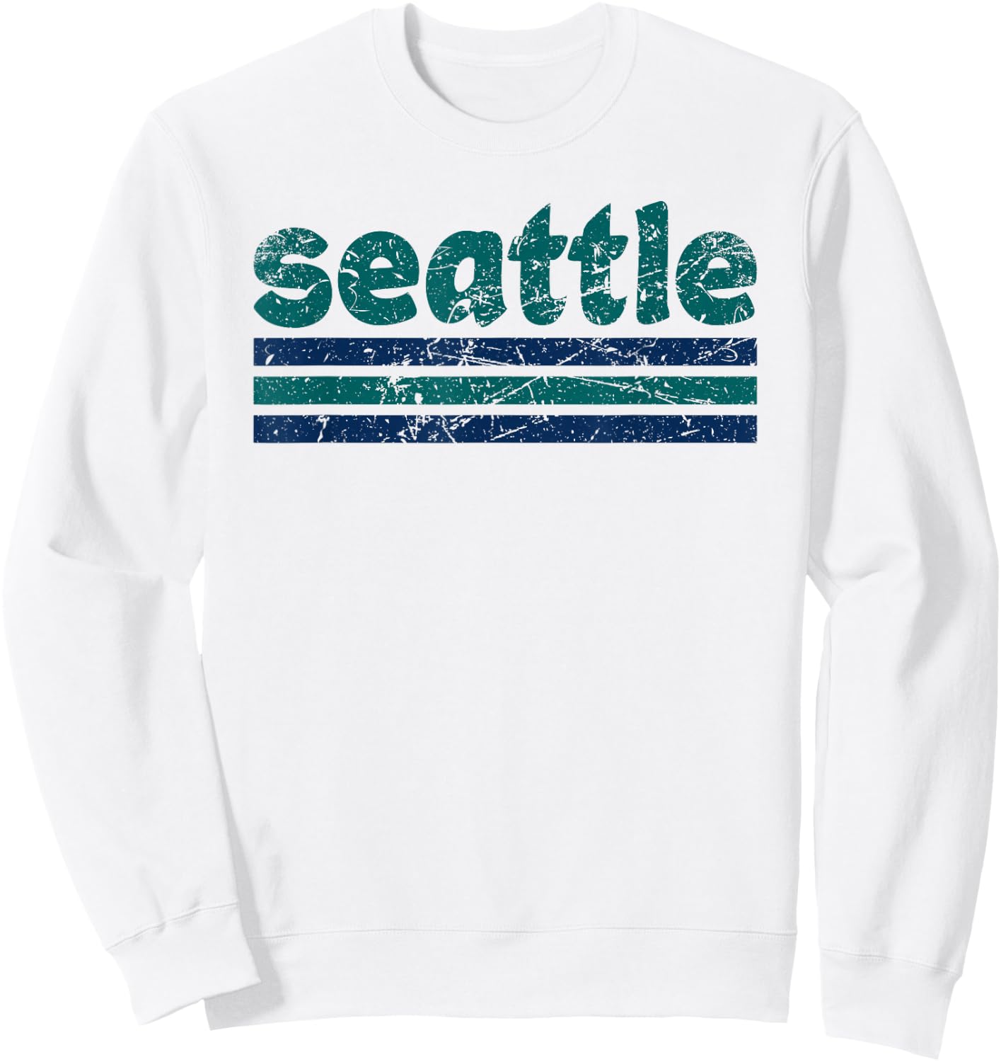 Seattle Washington Three Stripe Vintage Weathered Sweatshirt - Sweatshirt | White