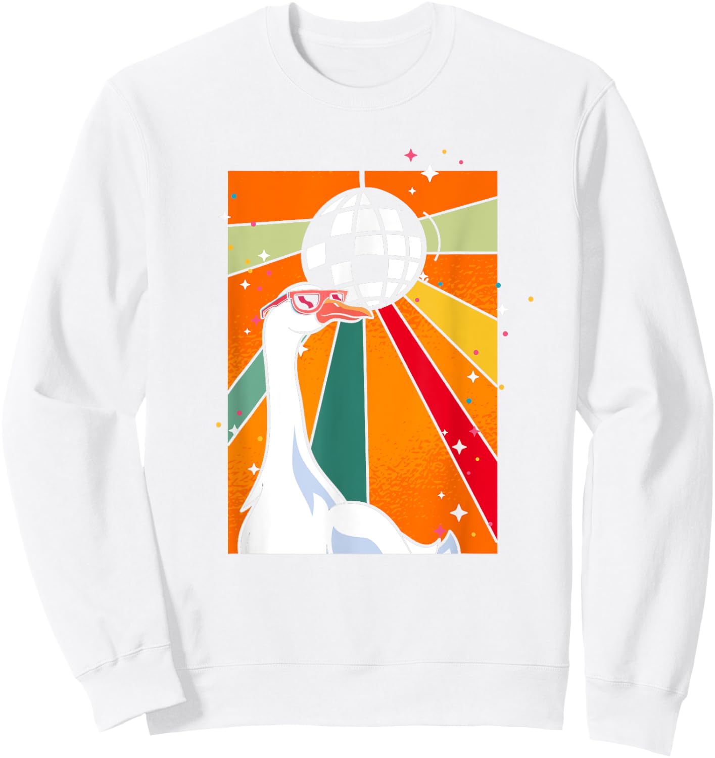 Funny Cool Farm Animal Disco Ball Sunglasses Retro Goose Sweatshirt - Sweatshirt | White