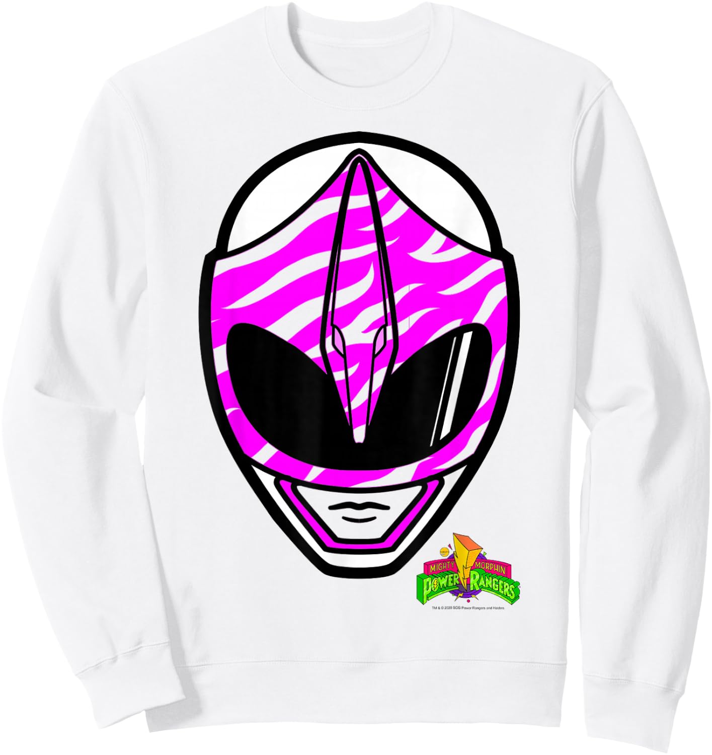 Power Rangers Pink Ranger Retro Print Big Face Sweatshirt - Sweatshirt | White