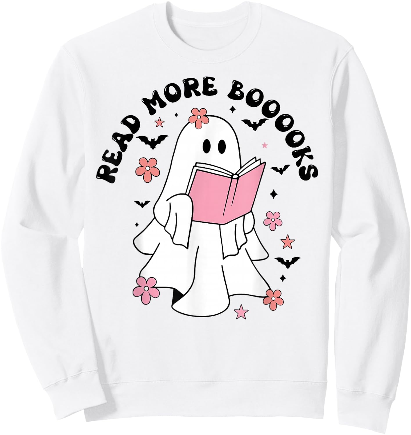 Groovy Booooks Ghost Read More Books Funny Teacher Halloween Sweatshirt - Sweatshirt | White