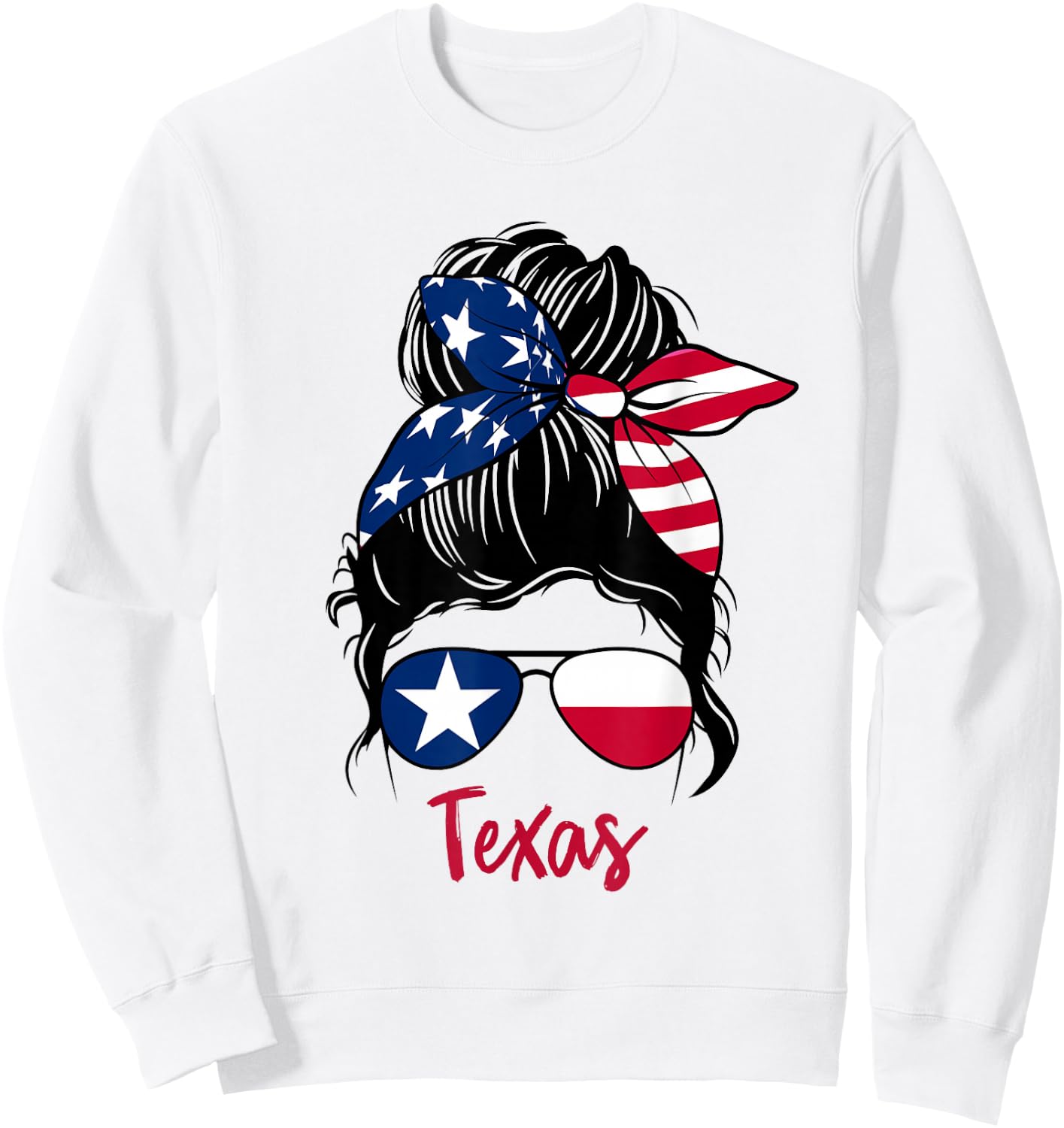 Texas Patriotic Sunglasses USA Flag Bandana Woman Look Sweatshirt - Sweatshirt | White