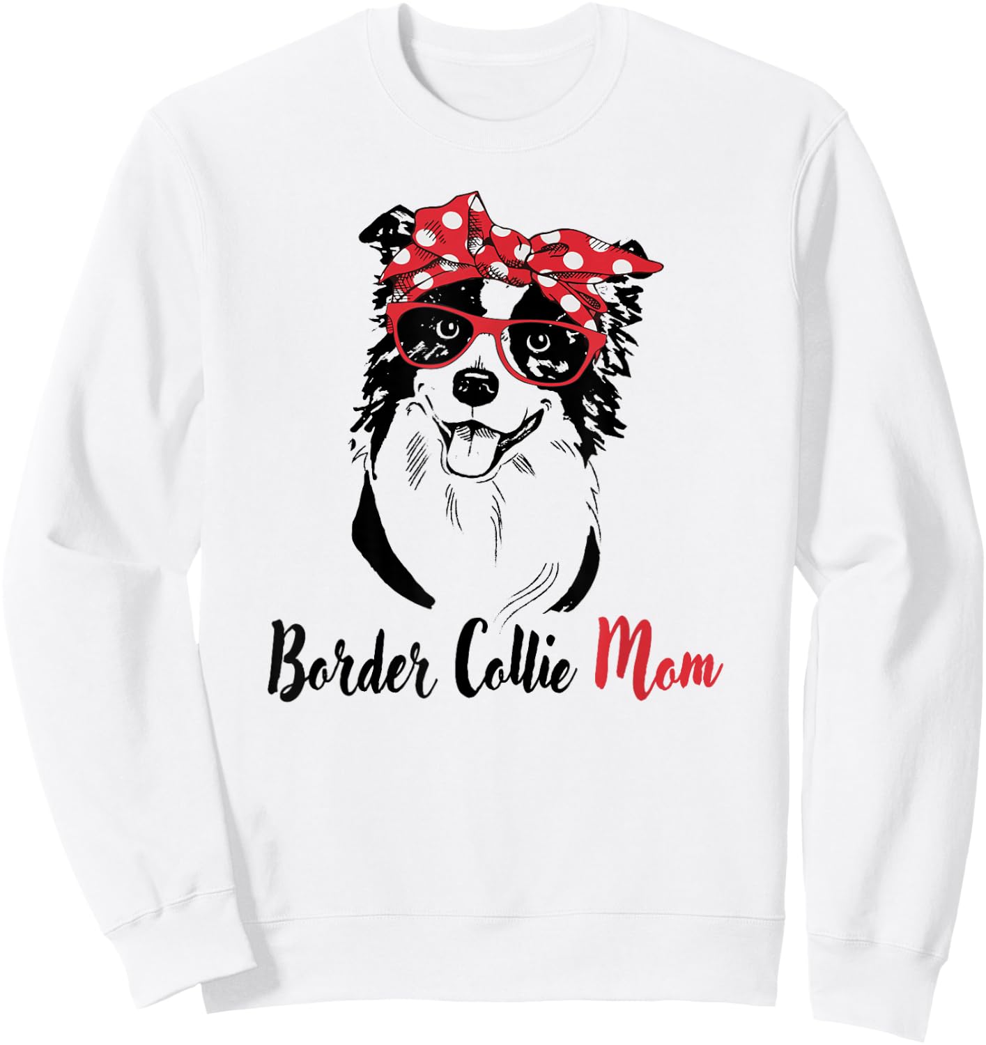 Red Bandana Hipster Mama Border Collie Mom Lover Sweatshirt - Sweatshirt | White