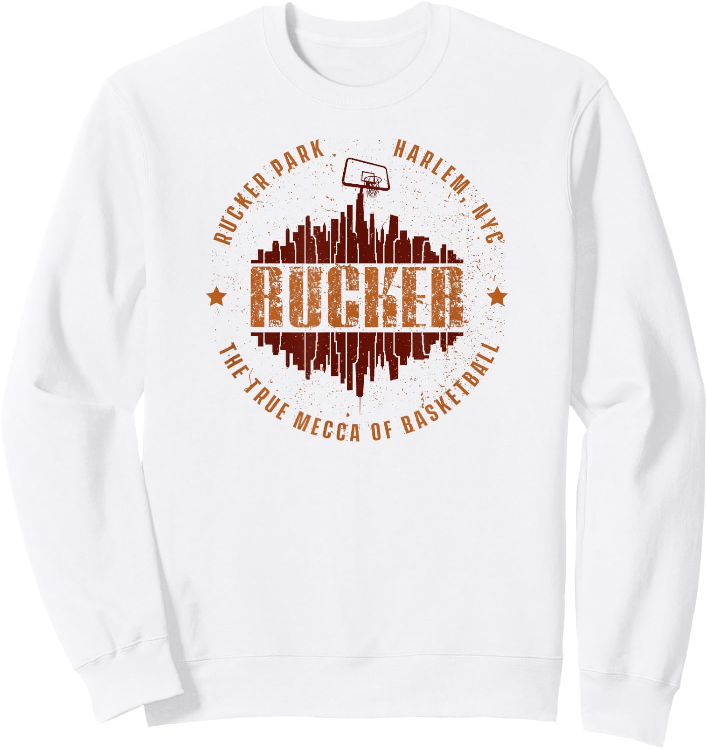 Rucker Park Retro Logo Manhattan Skyline Hoop Sweatshirt - Sweatshirt | White
